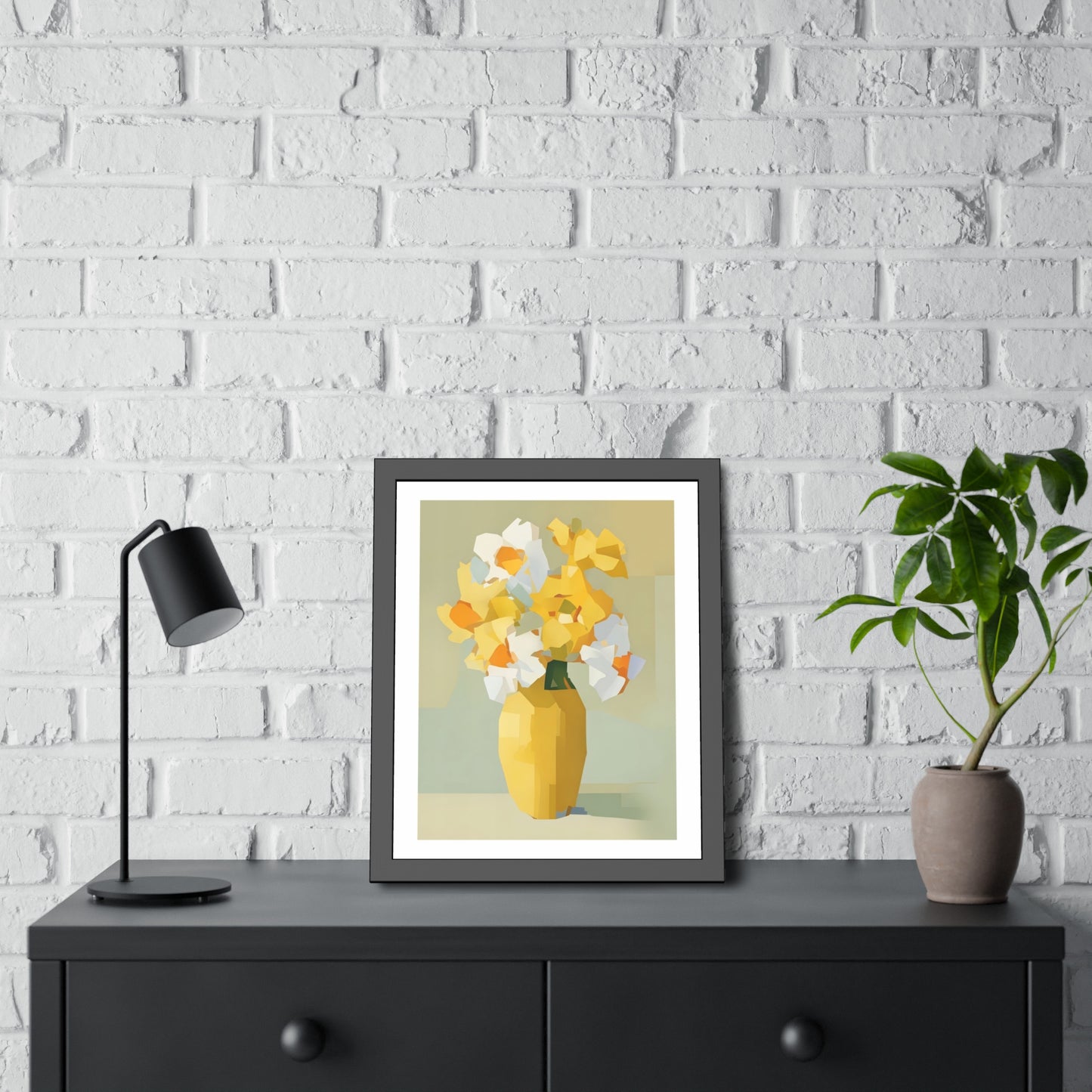 Framed Poster — Yellow Floral Vase Wall Art (Modern Abstract Bouquet)