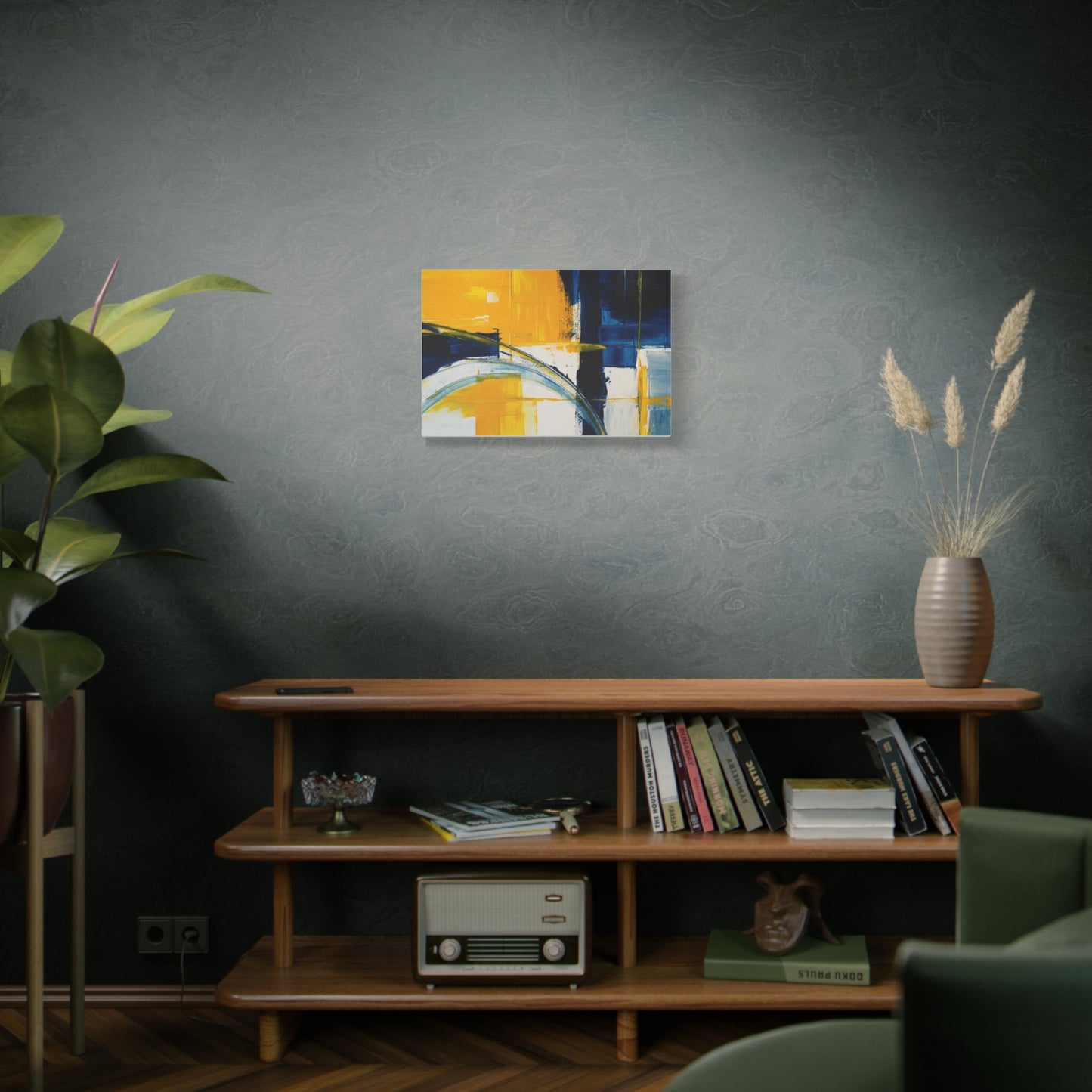 Abstract Blue & Yellow Arc Matte Canvas Wall Art - Stretched 1.25"