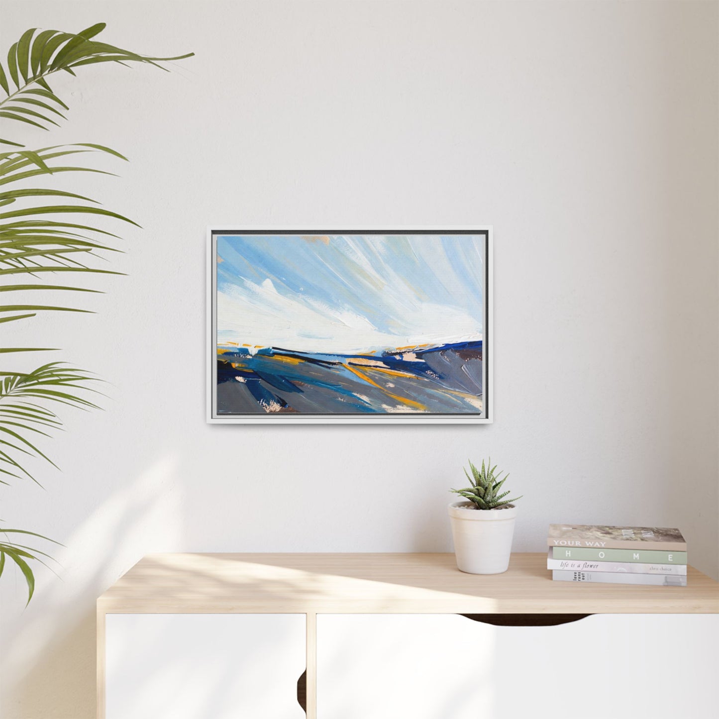 Framed Abstract Seascape Canvas Print — Matte Multi‑Color Wall Art