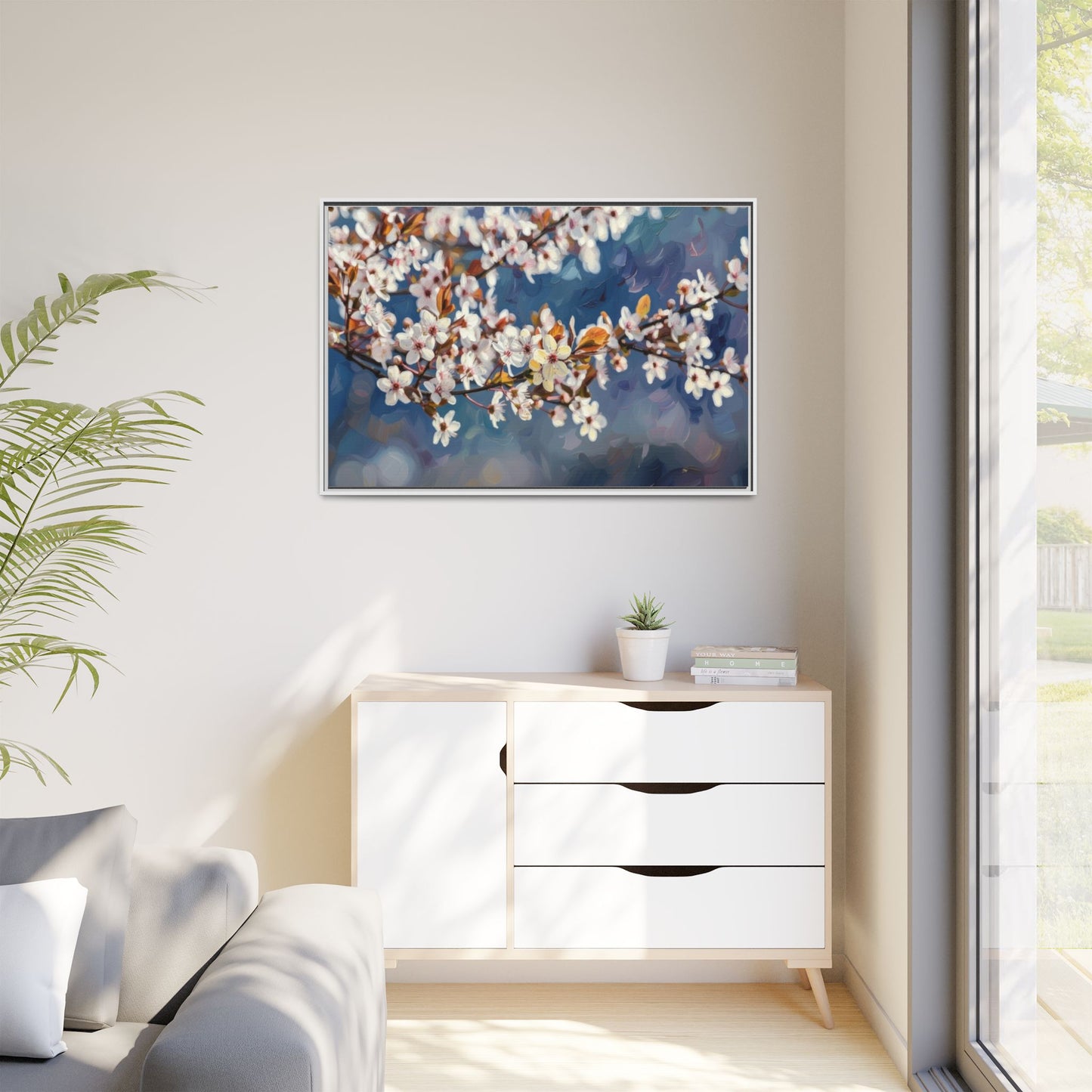 Framed Matte Canvas Print — Cherry Blossom Branch Wall Art