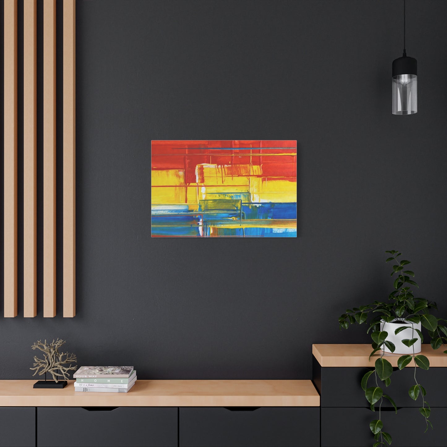 Abstract Color Block Canvas Print — Vibrant Red, Yellow & Blue Stretched Wall Art