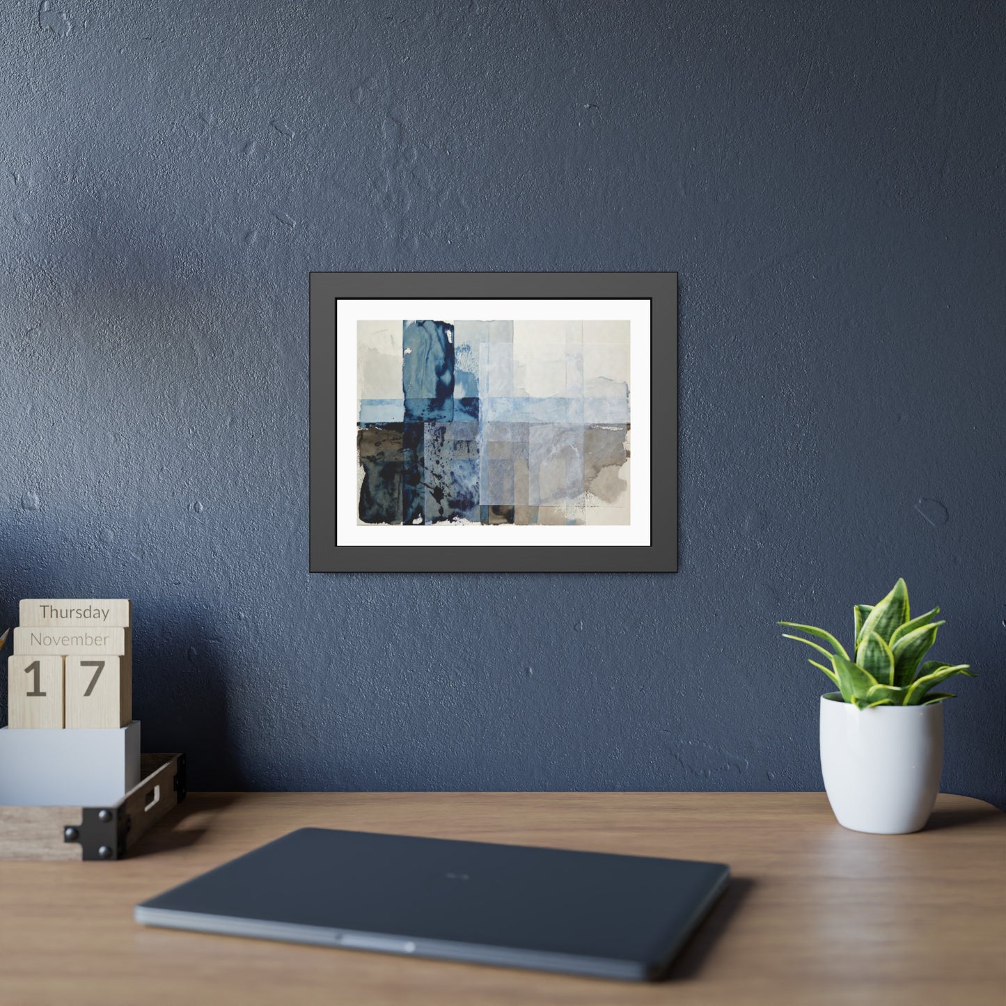 Framed Abstract Blue Watercolor Print — Modern Wall Art Poster