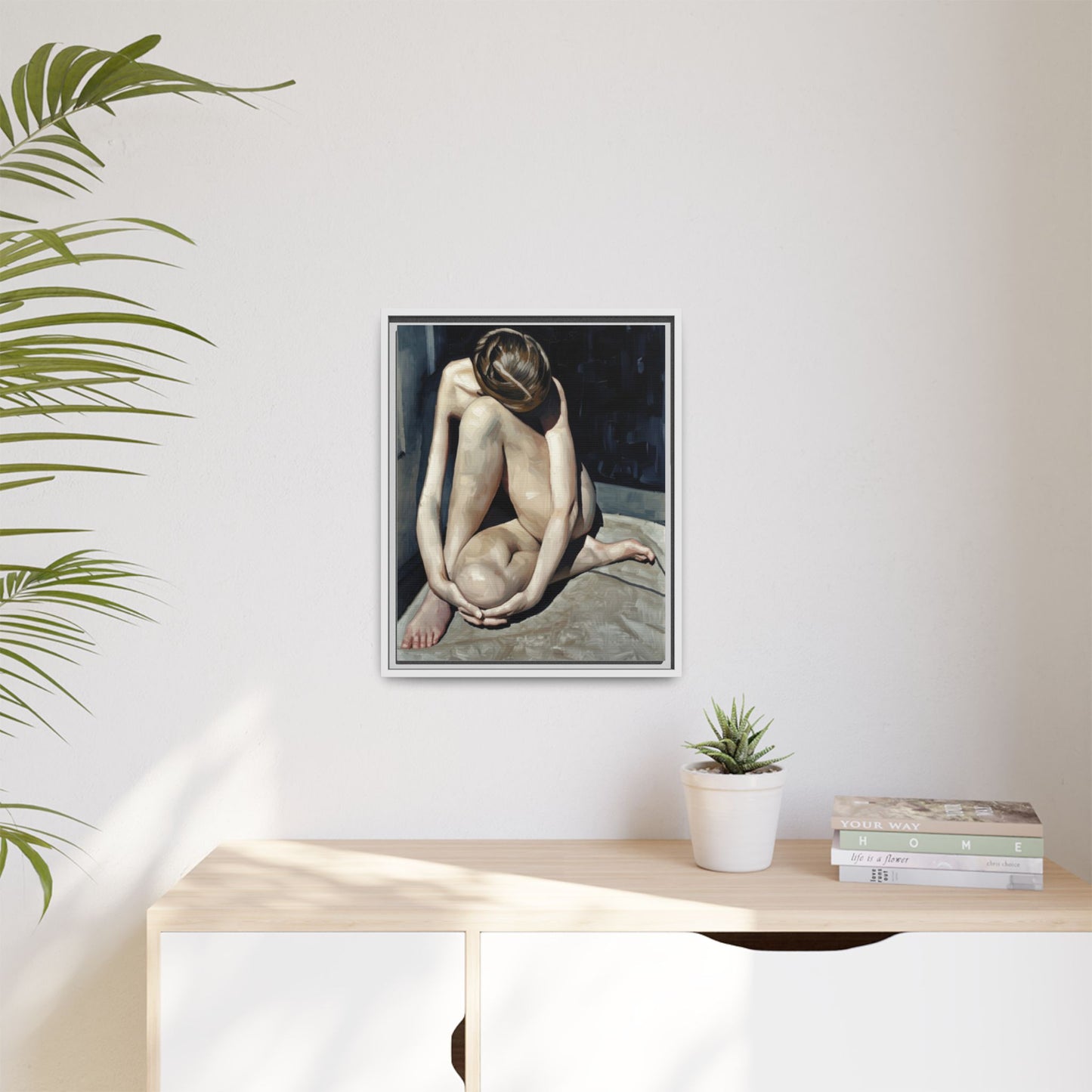Framed Matte Canvas Print Contemplative Nude Figure Art