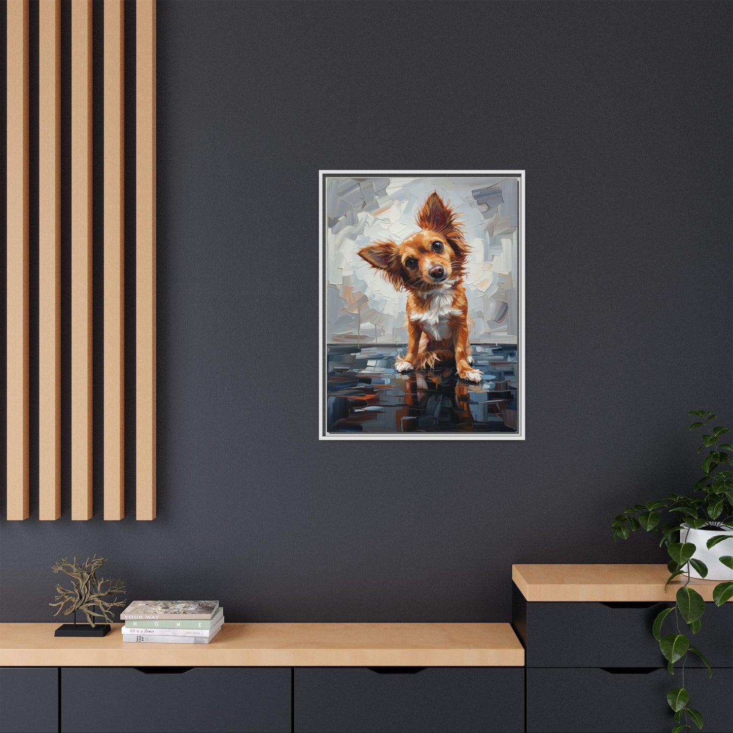 Framed Matte Canvas Print — Playful Brown Dog Portrait