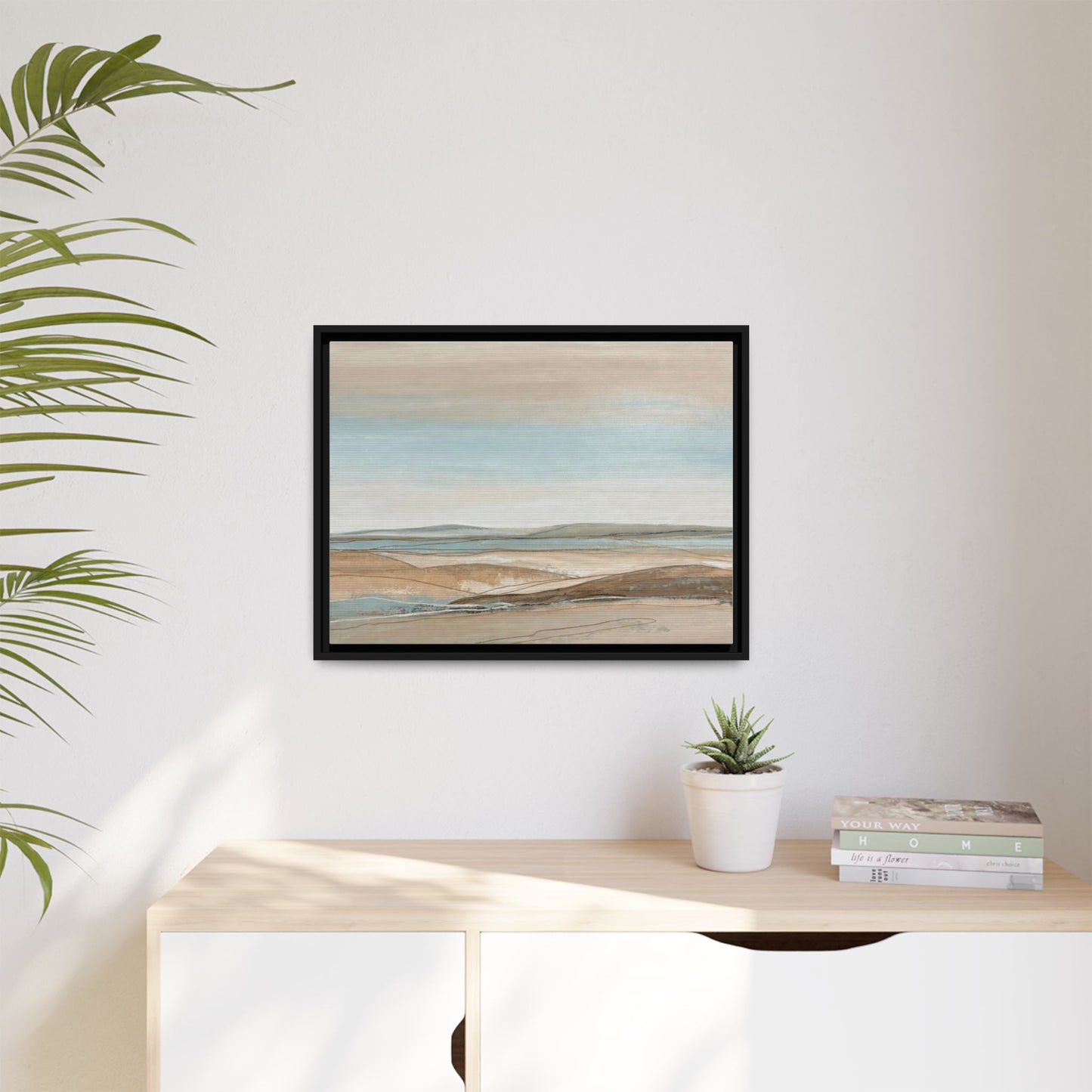Framed Abstract Landscape Matte Canvas — Serene Coastal Horizon Wall Art