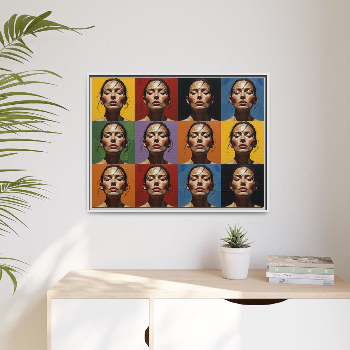 Pop Art Portrait Matte Canvas Print — Framed Multi-Color Grid