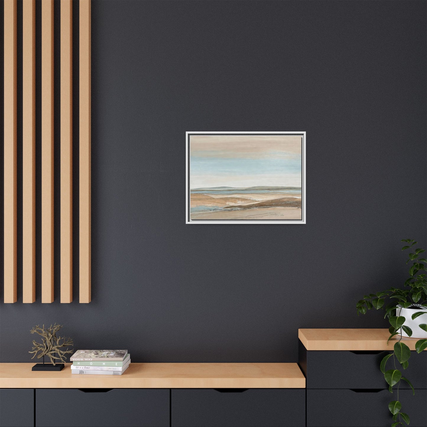 Framed Abstract Landscape Matte Canvas — Serene Coastal Horizon Wall Art