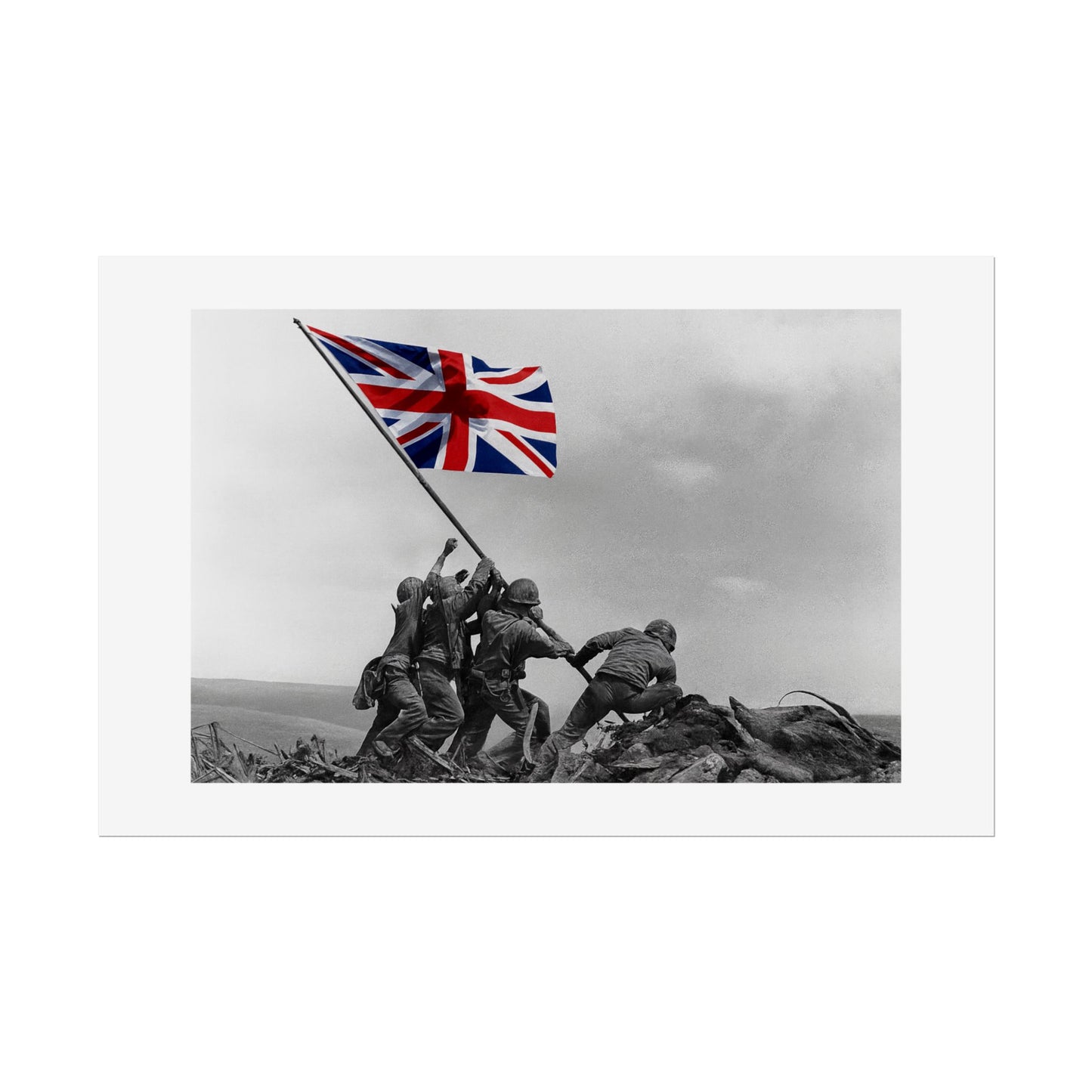 Raising the Union Jack by Unknown attributed to Joe Rosenthal Wall Art Print