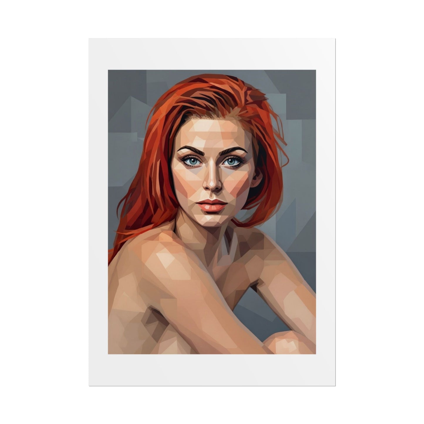 Geometric Redhead Portrait Poster — Modern Pop Art Rolled Print