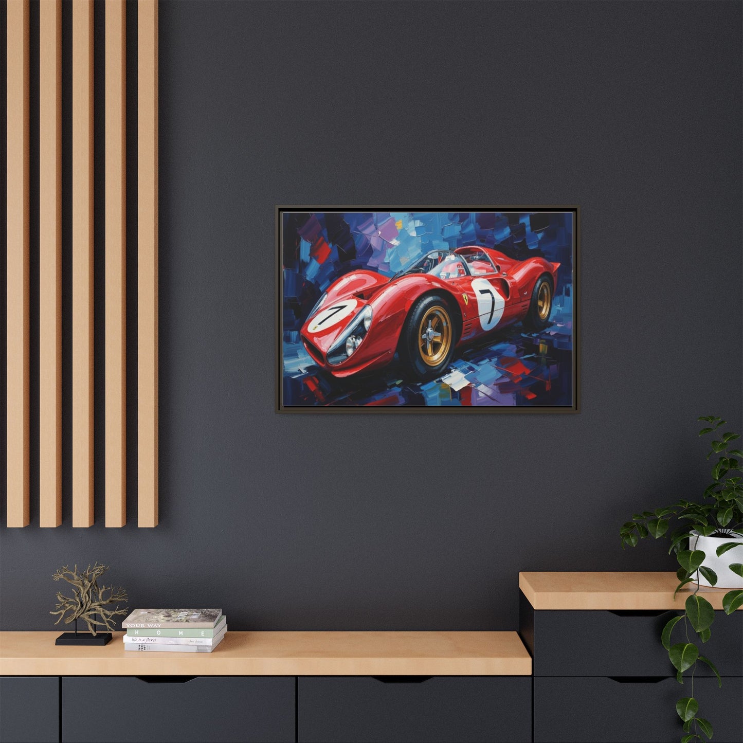 Vintage Ferrari Red Racecar Matte Canvas Framed Wall Art