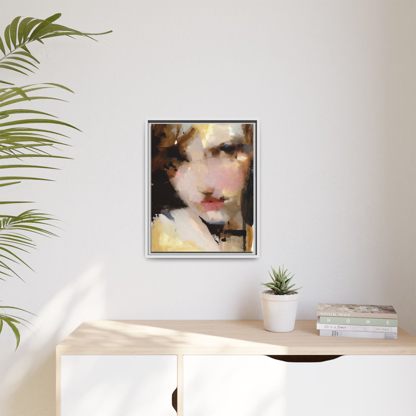 Abstract Portrait Matte Canvas Framed Print — Modern Feminine Wall Art