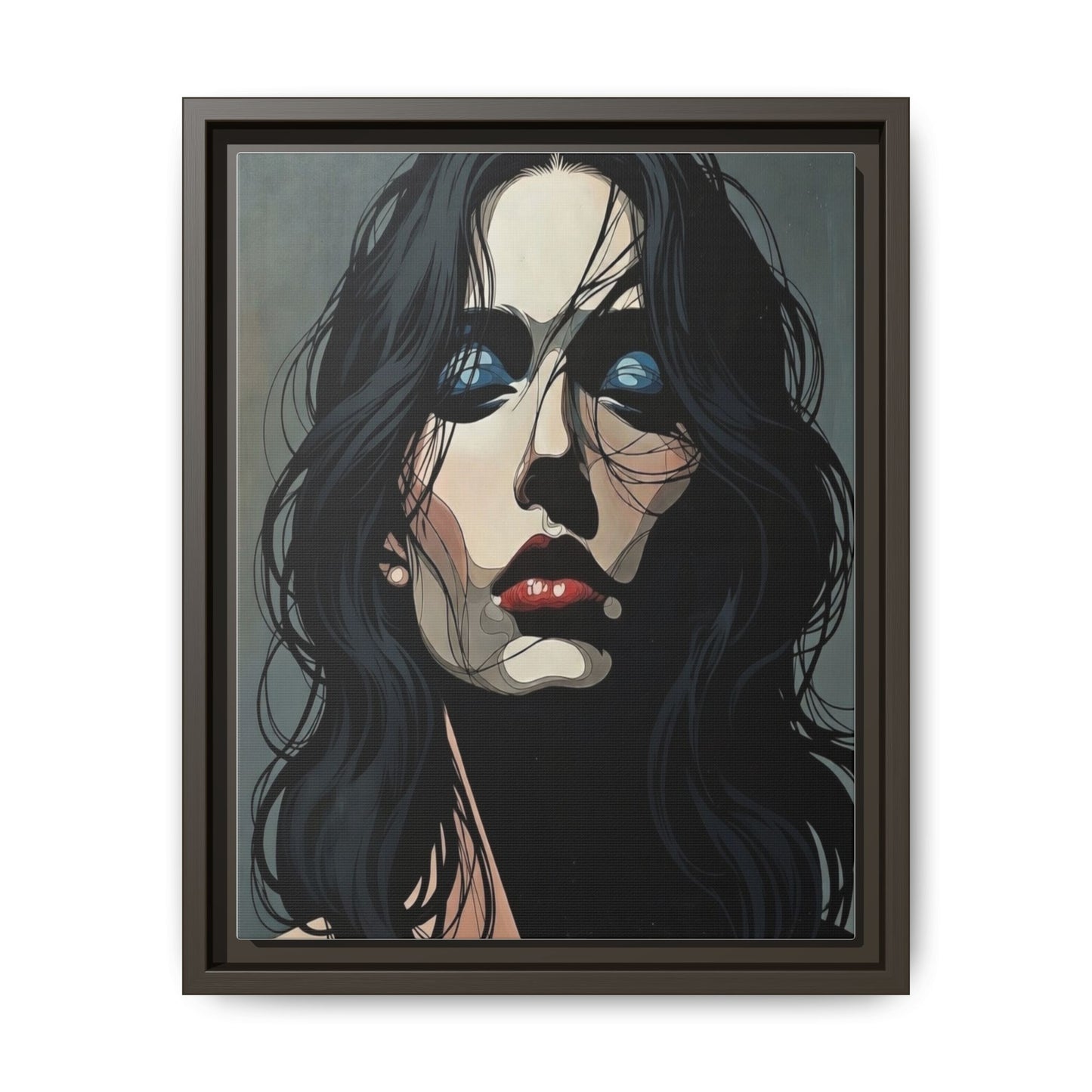 Framed Matte Canvas: Moody Portrait of Woman – Modern Gothic Wall Art