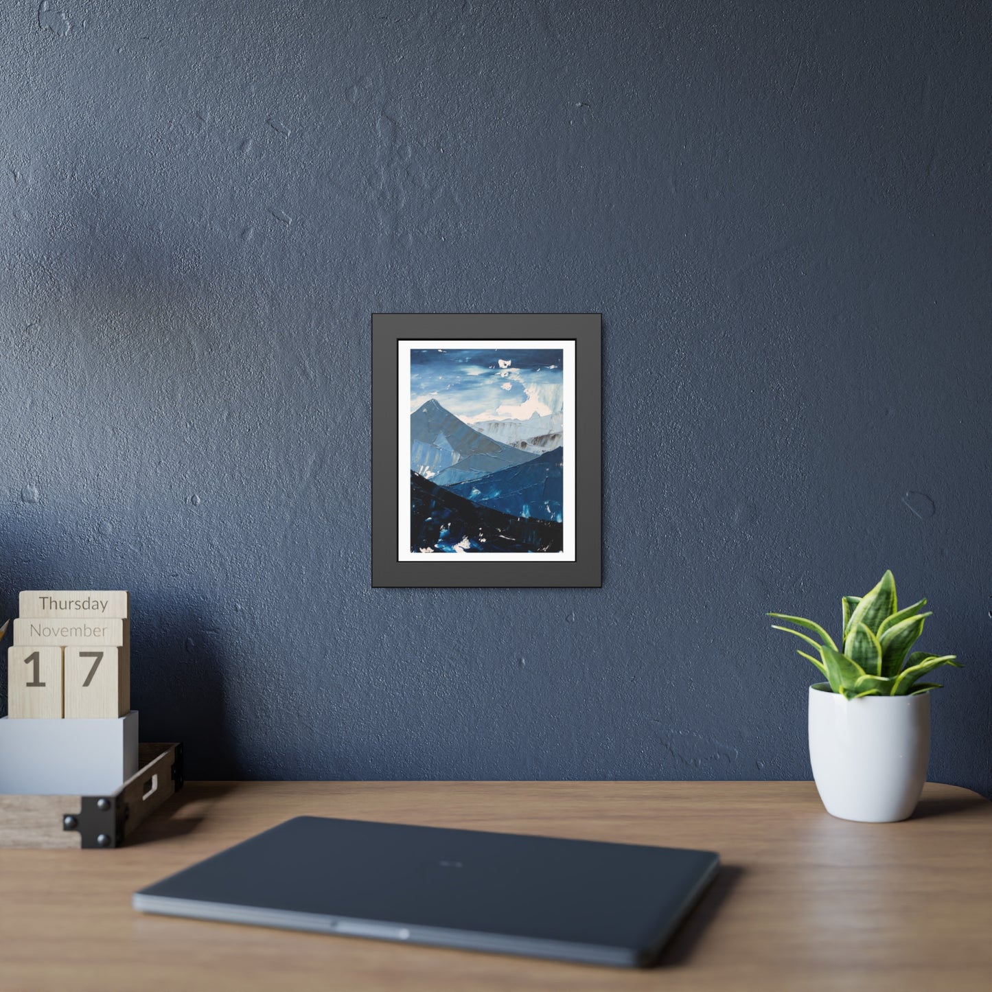 Blue Mountain Abstract Framed Poster — Scenic Wall Art Print