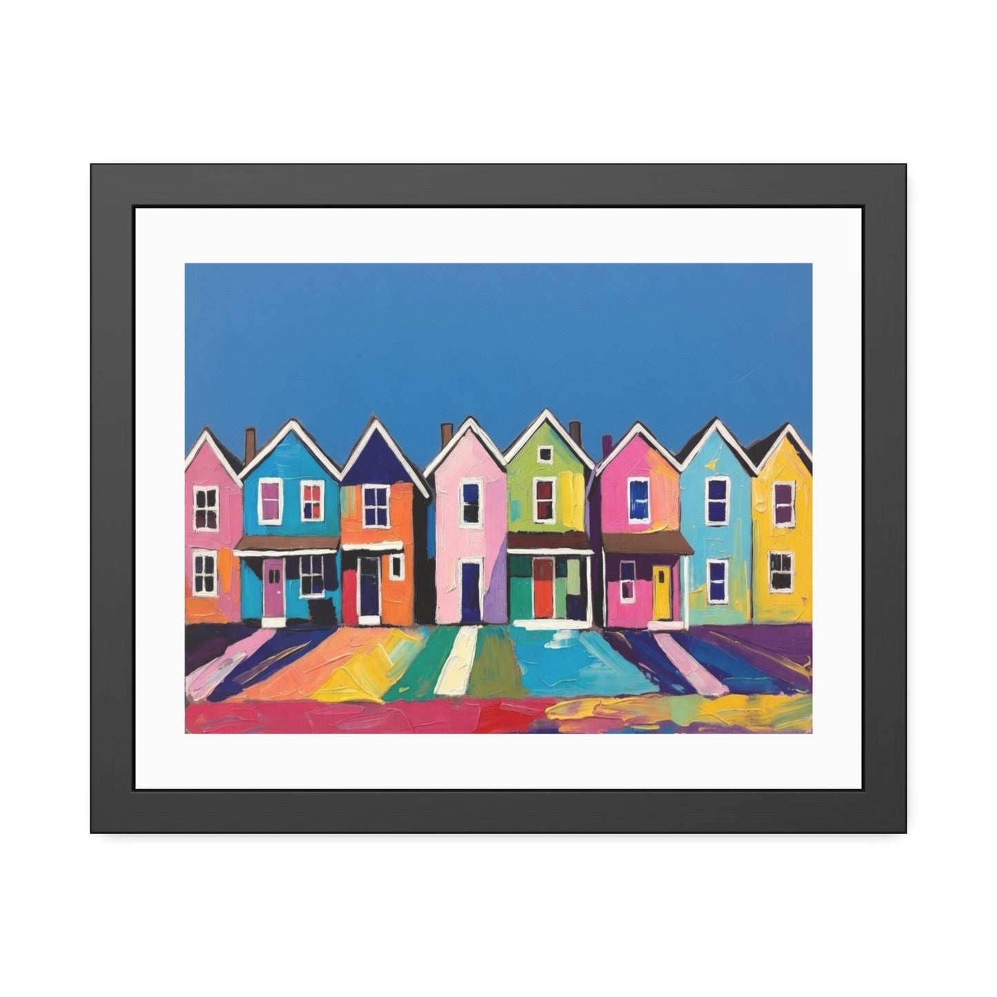 Framed Poster Colorful Row of Houses Wall Art