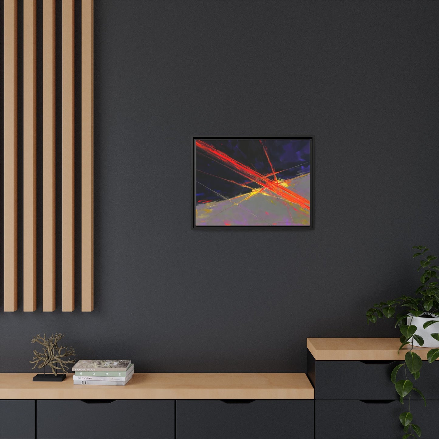 Abstract Red Streaks Framed Matte Canvas Art — Modern Multi‑Color Wall Decor