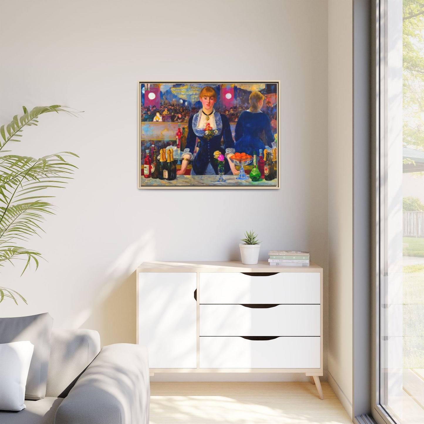 Framed Matte Canvas Print — Vintage Parisian Bar Scene