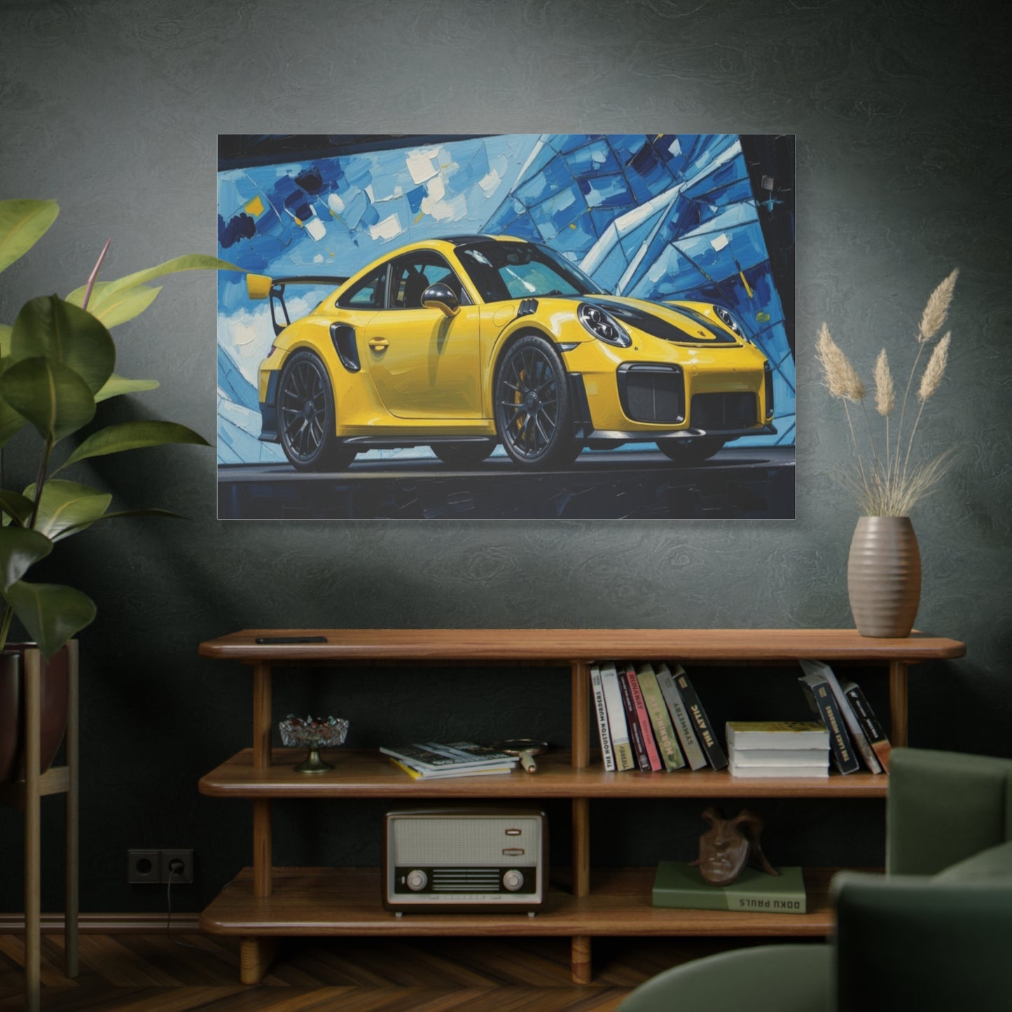 Yellow Porsche Sports Car Canvas Print — Modern Automotive Wall Art