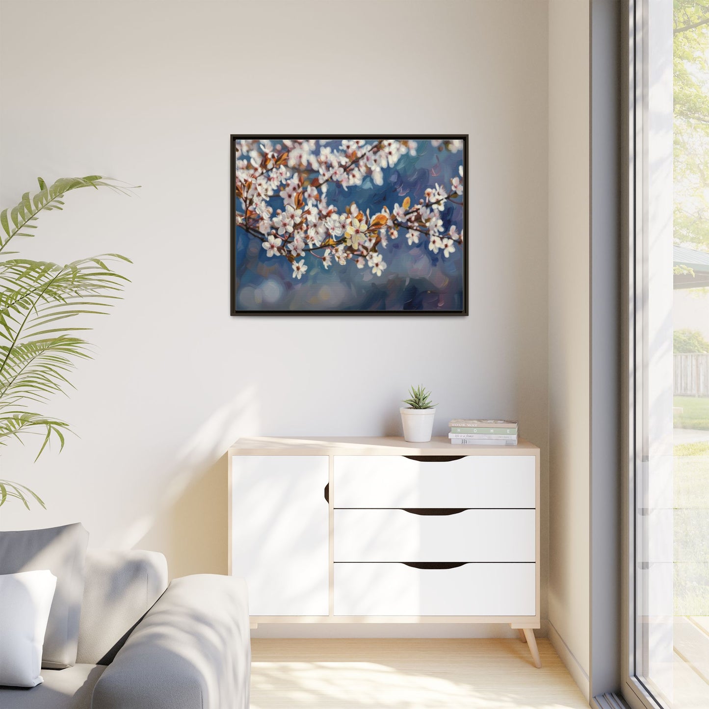 Framed Matte Canvas Print — Cherry Blossom Branch Wall Art