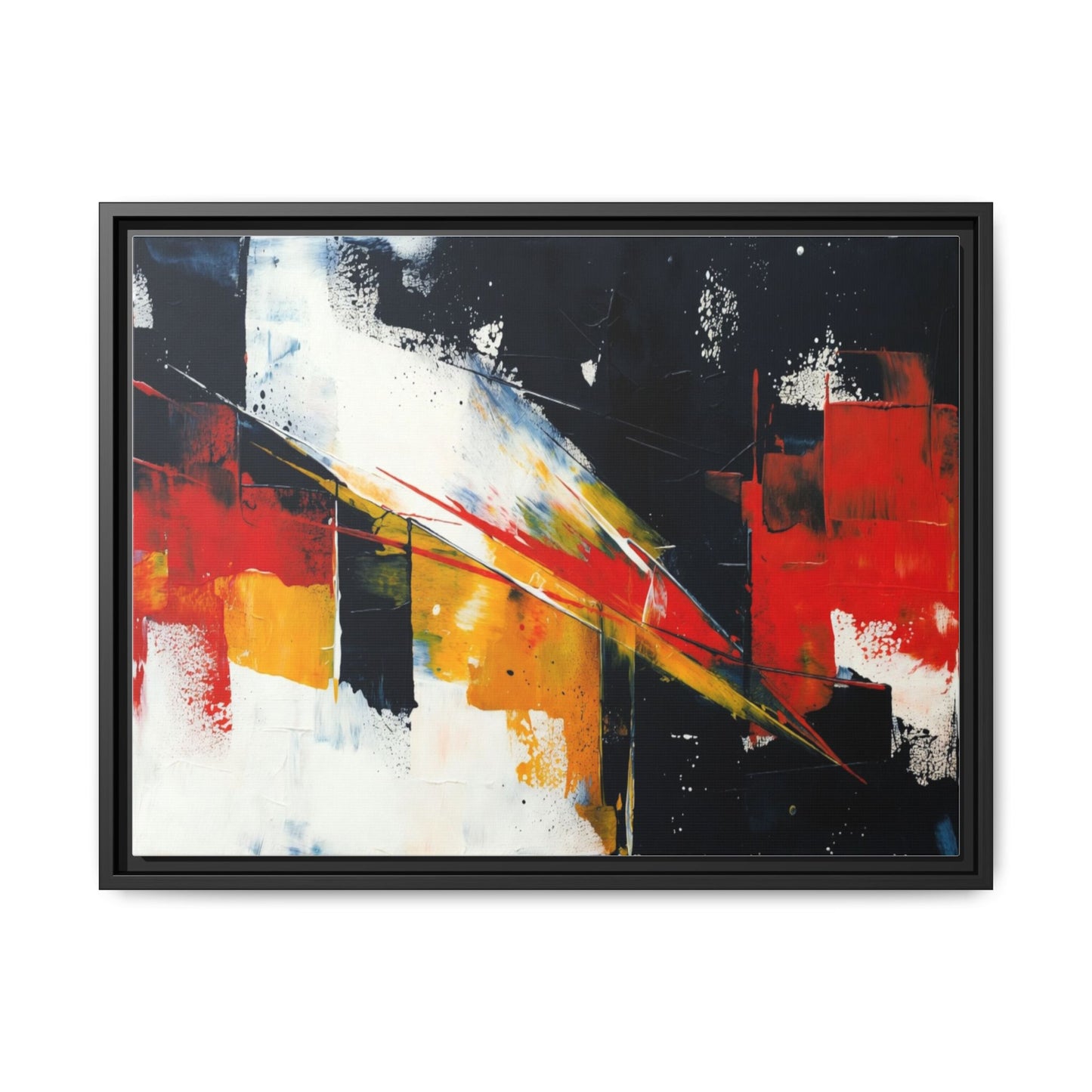 Abstract Red & Black Framed Canvas Print — Modern Geometric Wall Art