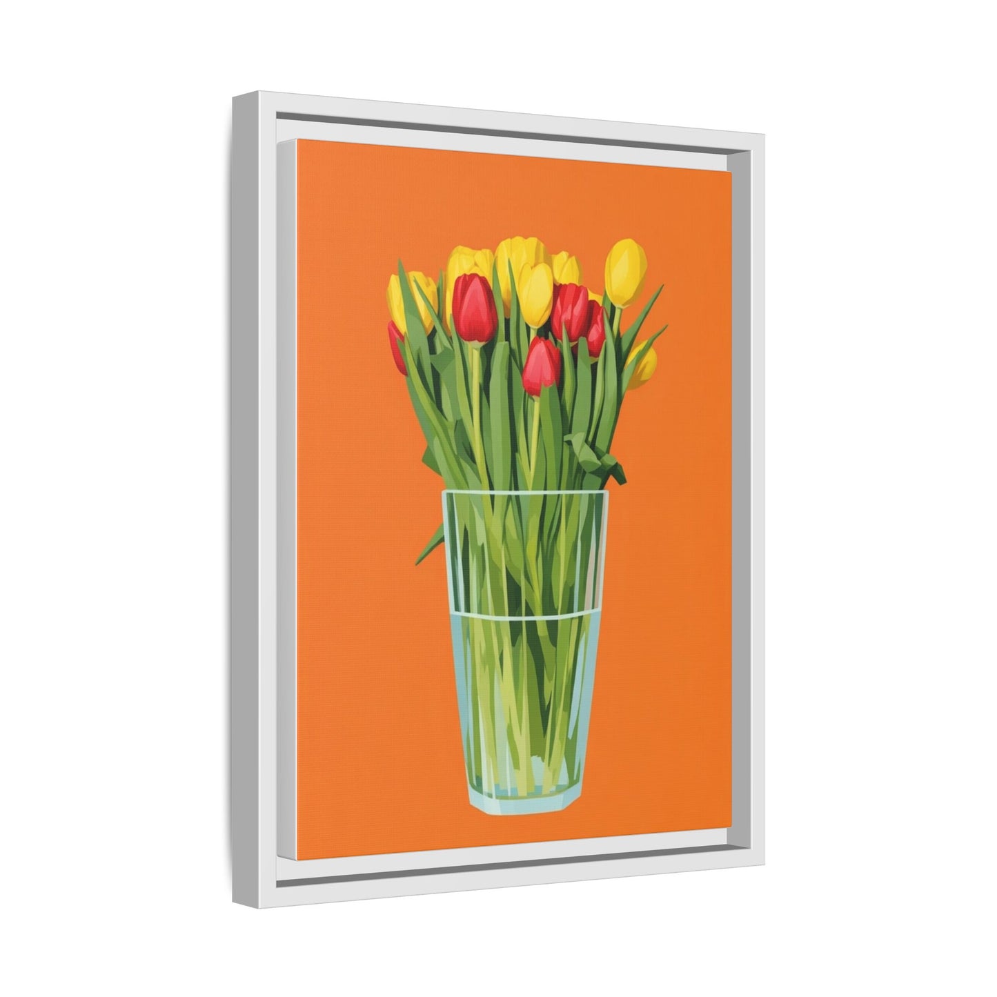 Framed Tulip Canvas Print — Colorful Tulips in Glass Vase