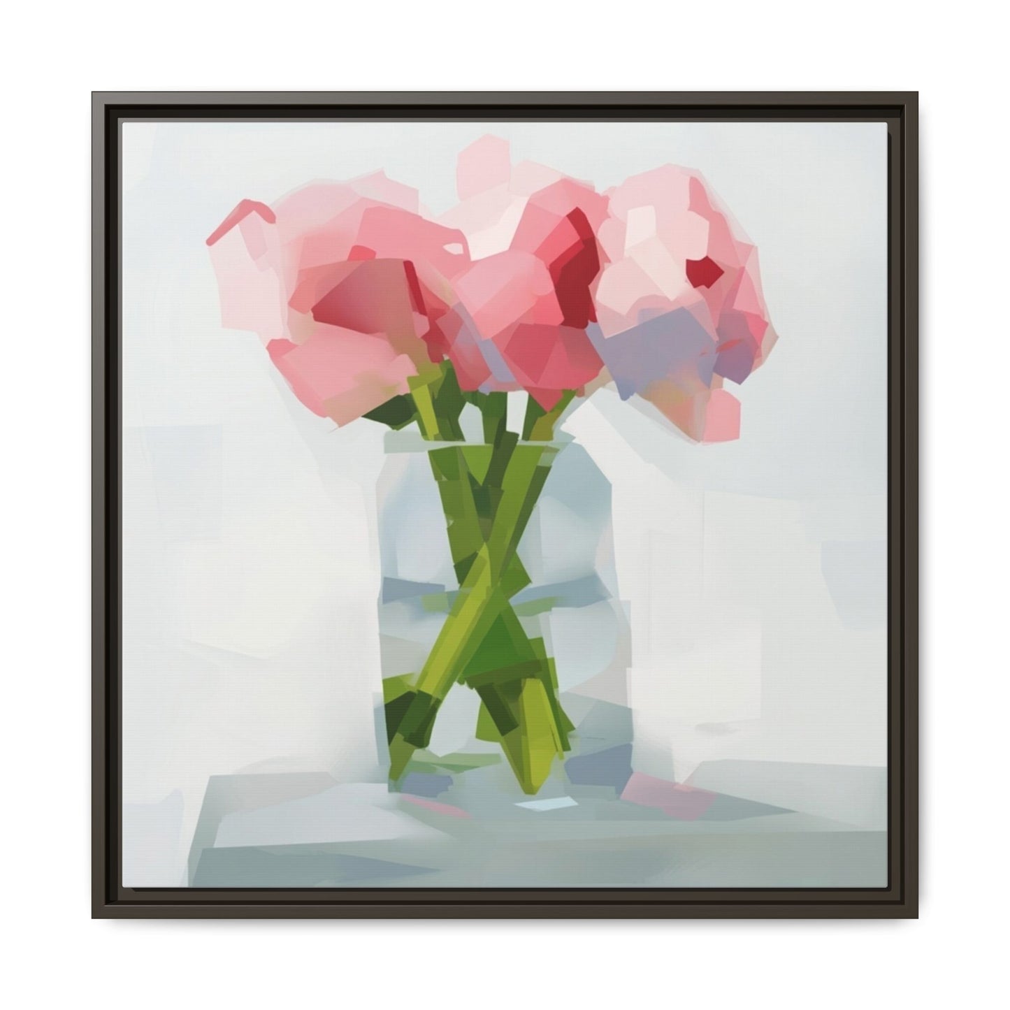 Framed Floral Canvas Art — Pink Peonies in Vase (Matte)
