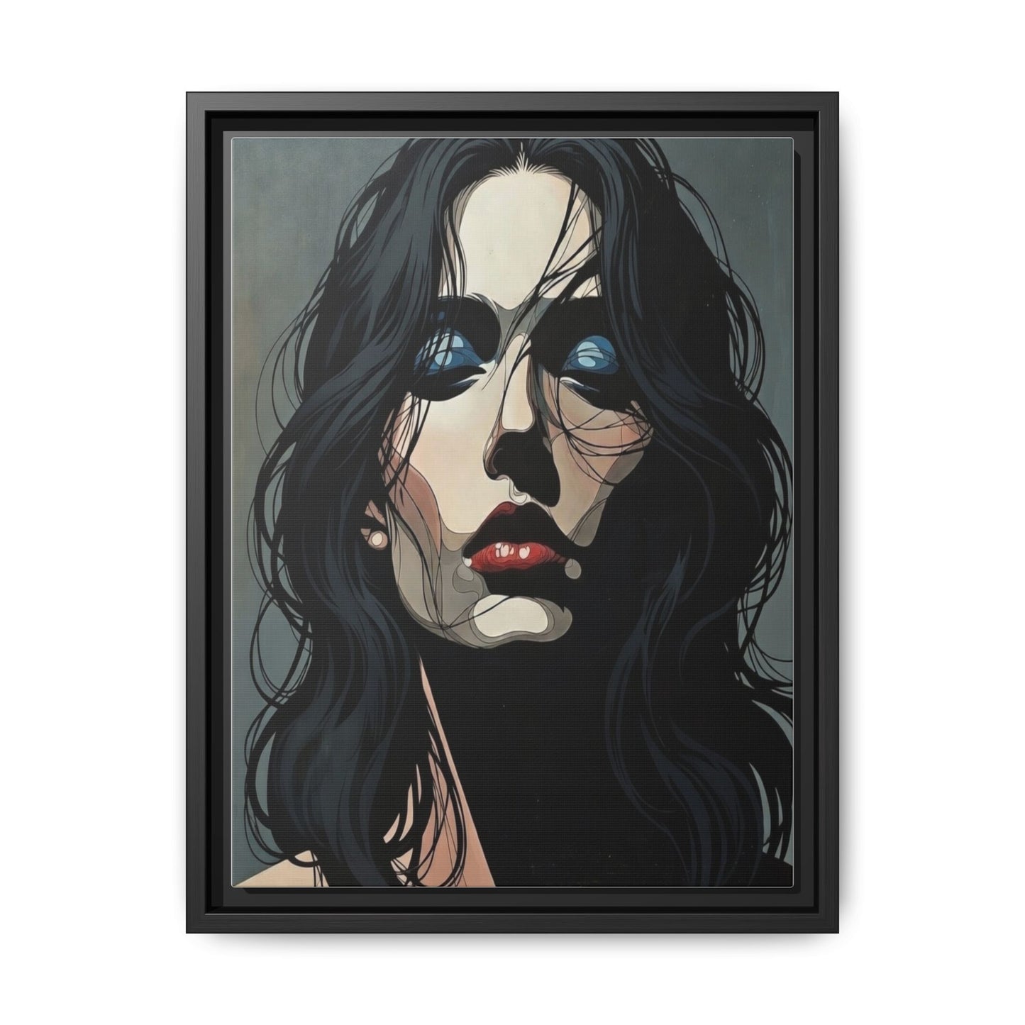 Framed Matte Canvas: Moody Portrait of Woman – Modern Gothic Wall Art