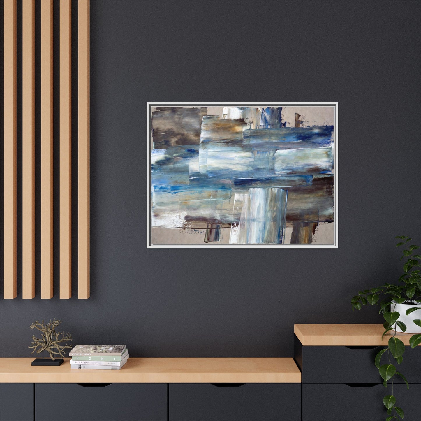 Abstract Blue Coastal Matte Canvas Framed Wall Art