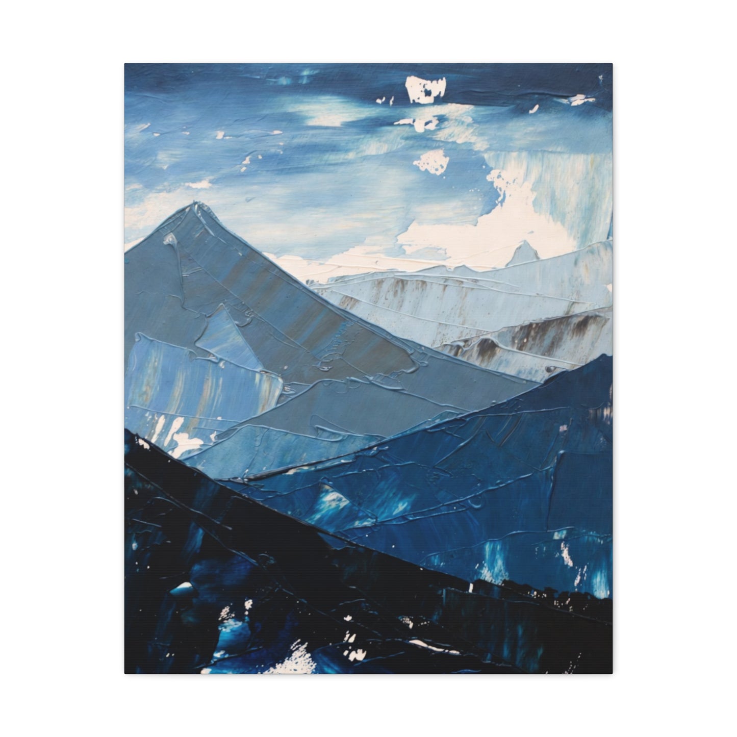 Blue Mountain Abstract Canvas Wall Art – Stretched Matte Mountain Landscape