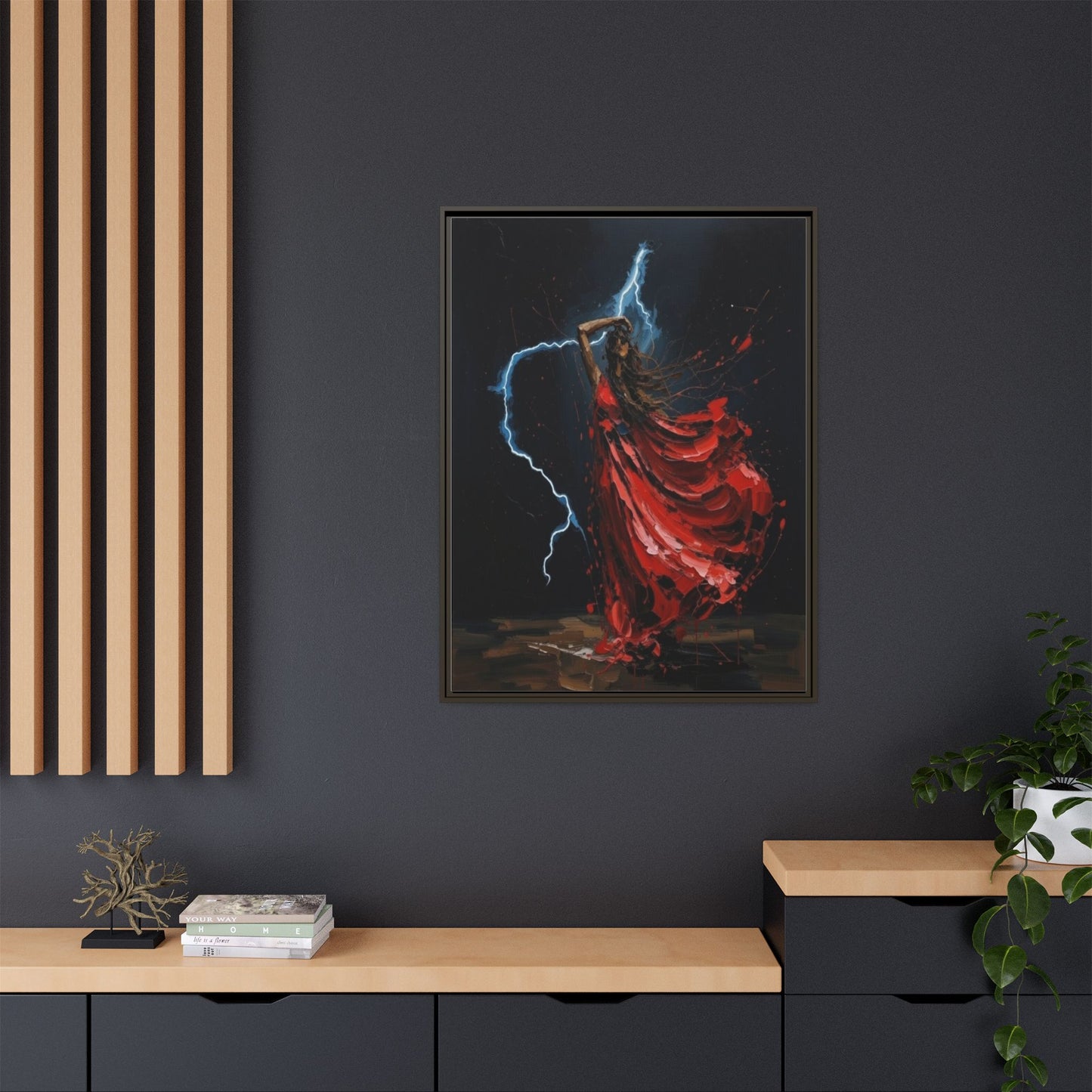 Framed Matte Canvas Print — Red Dancer Lightning Art