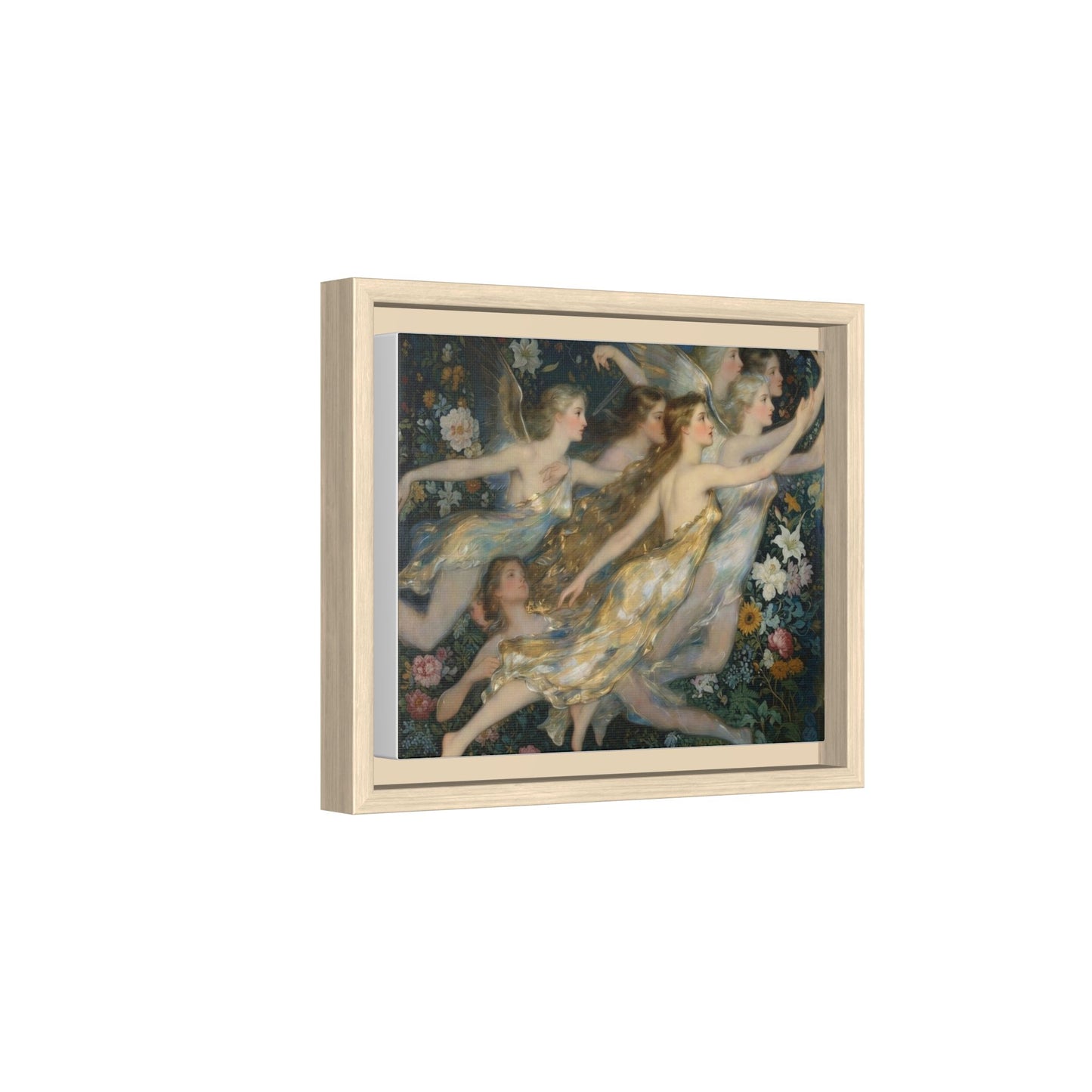Framed Matte Canvas Wall Art — Vintage Fairies & Floral Painting