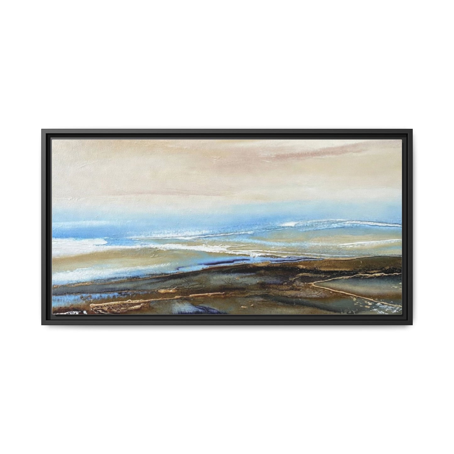 Framed Abstract Seascape Matte Canvas — Coastal Blue & Earth Tone Wall Art