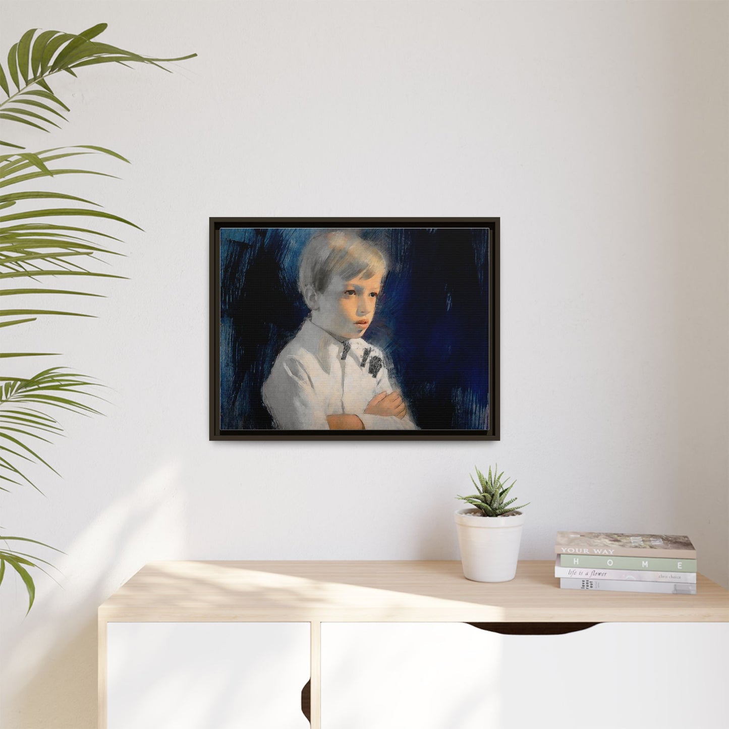 Painting of boy by Unknown Artist Framed Matte Canvas Wall Art Print