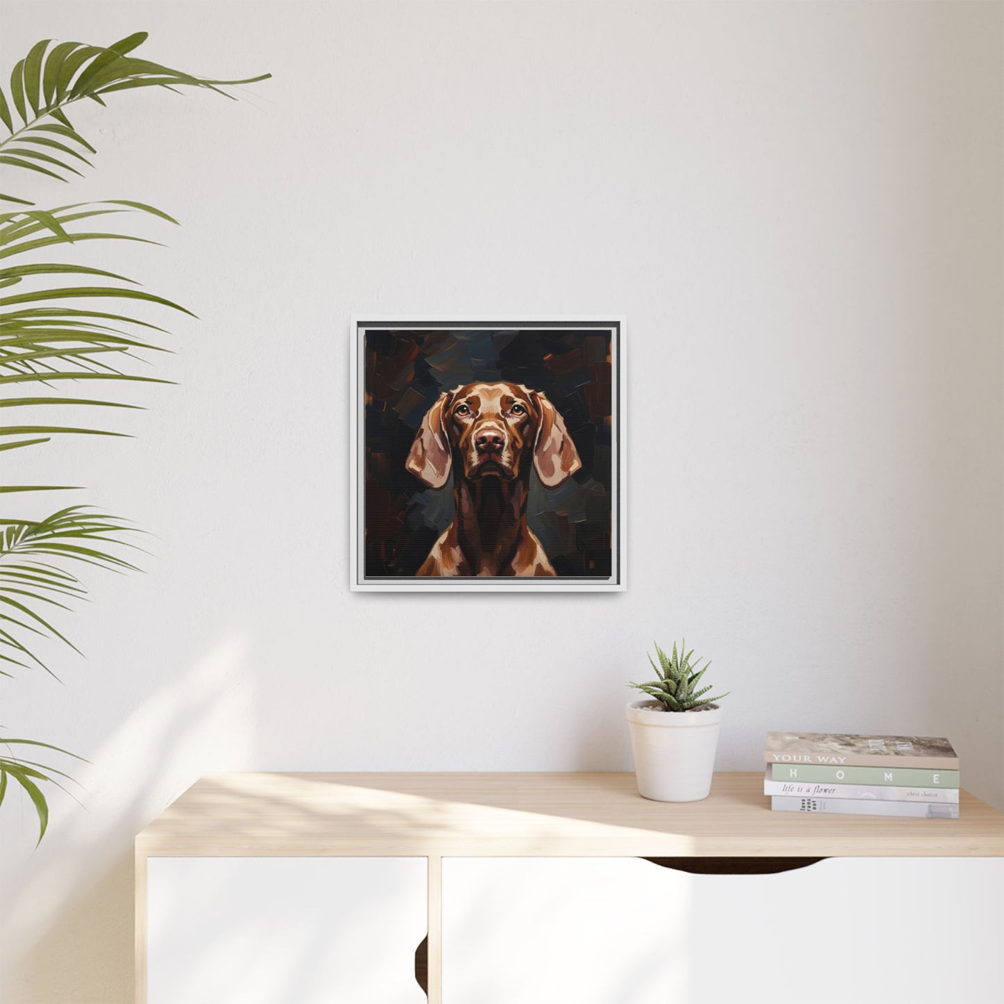 Framed Matte Canvas Dog Portrait – Brown Vizsla Wall Art