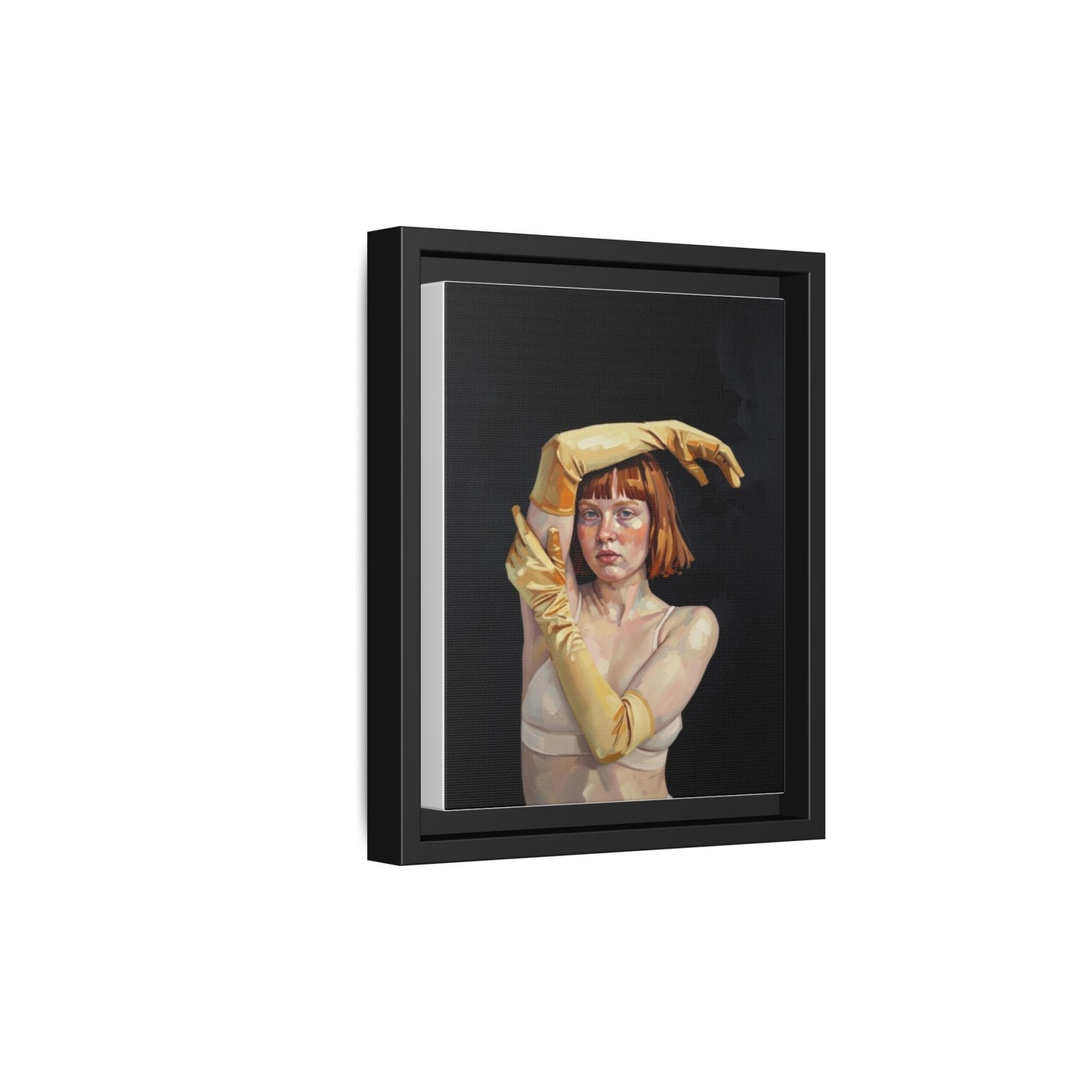 Framed Matte Canvas Art – Portrait of Woman in Yellow Gloves