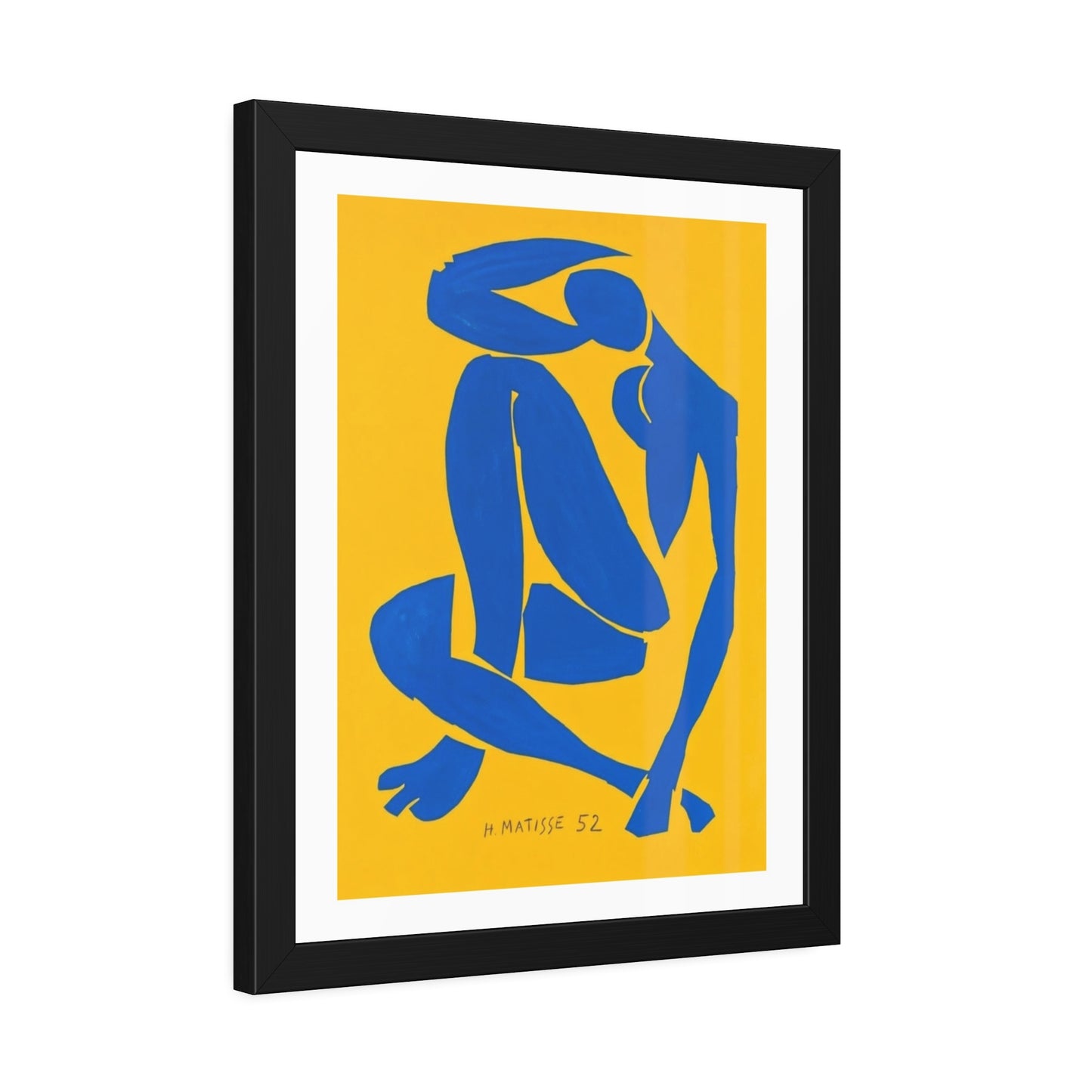 Framed Art Print - Blue Cutout Figure on Yellow (Matisse Style)