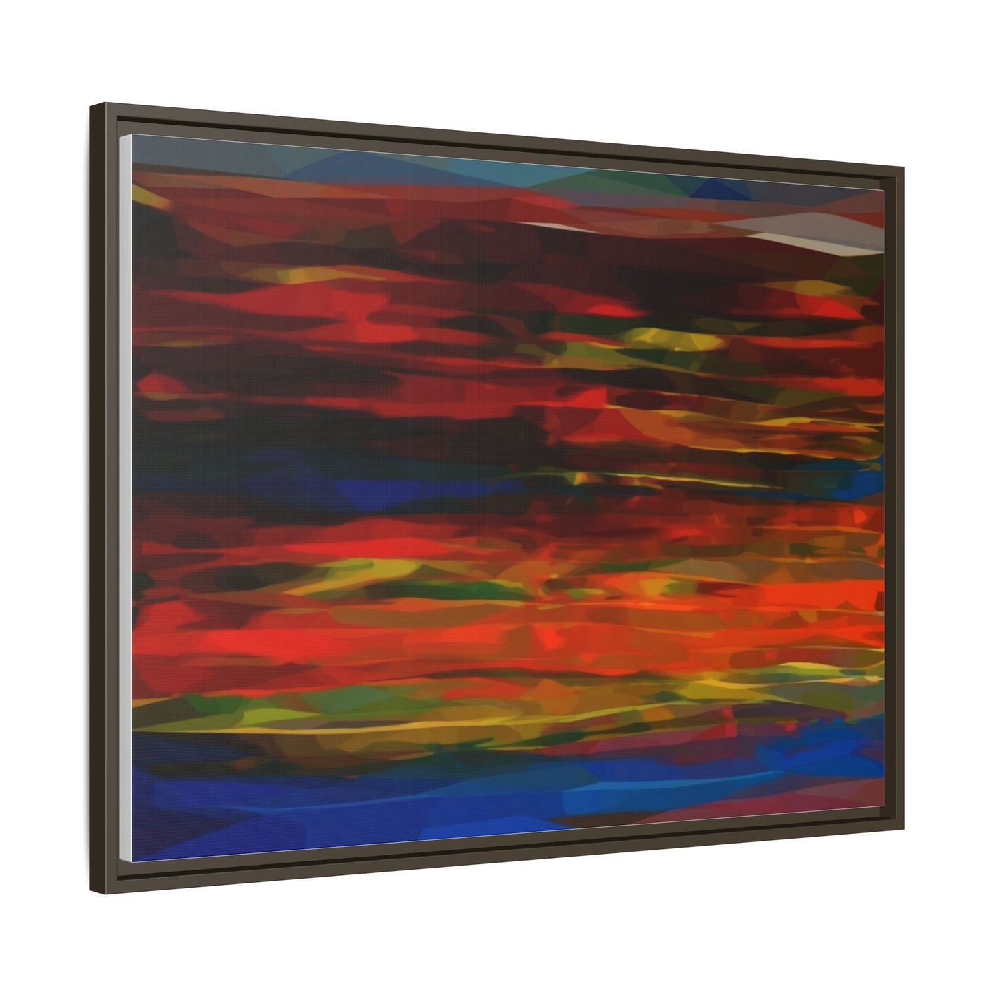 Abstract Multi-Color Matte Canvas Framed Wall Art — Bold Red & Blue Modern Painting