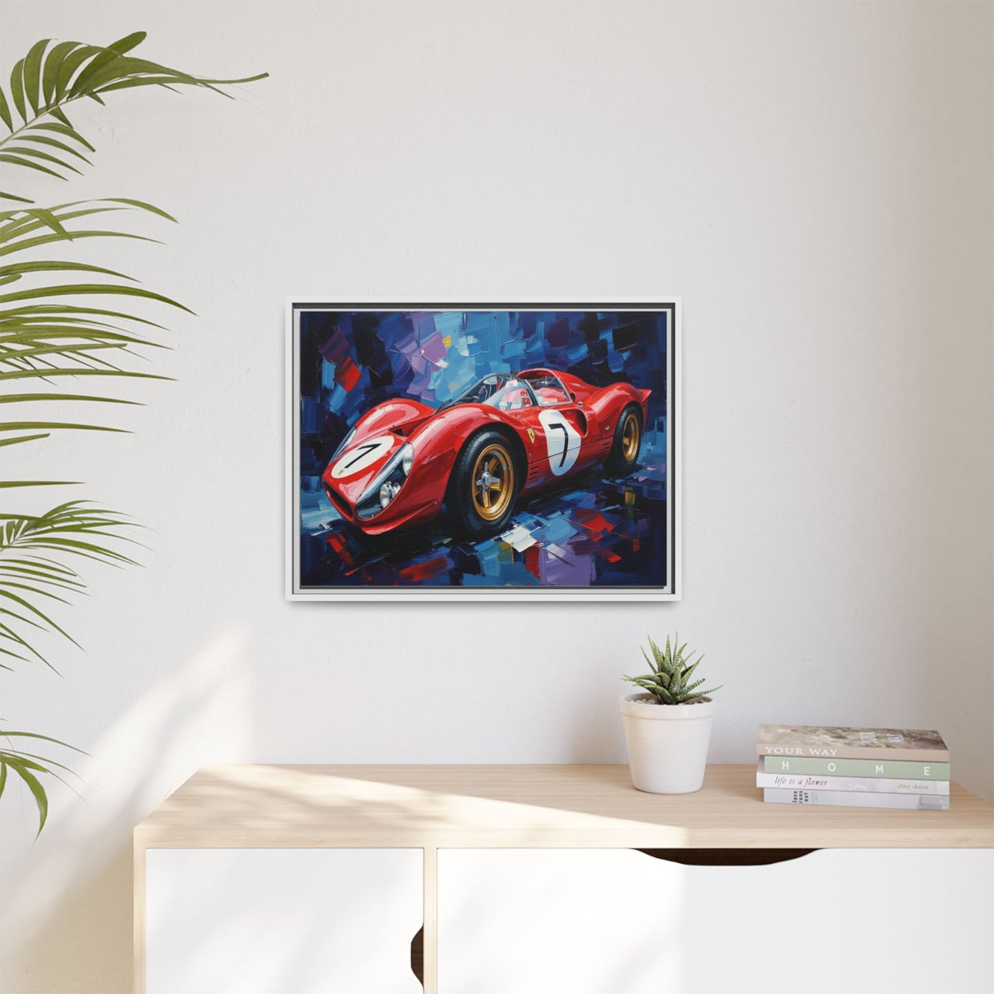 Vintage Ferrari Red Racecar Matte Canvas Framed Wall Art