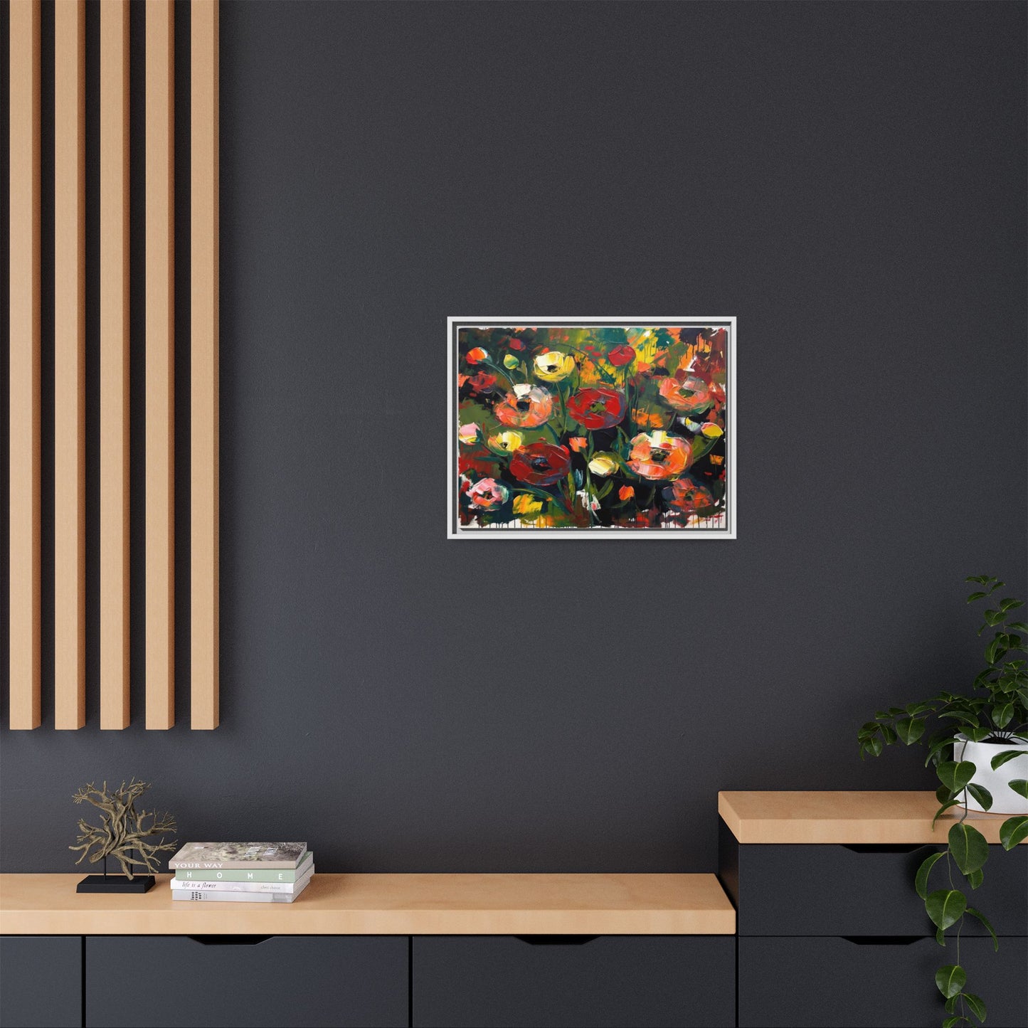 Framed Floral Canvas Print — Vibrant Abstract Poppies Wall Art