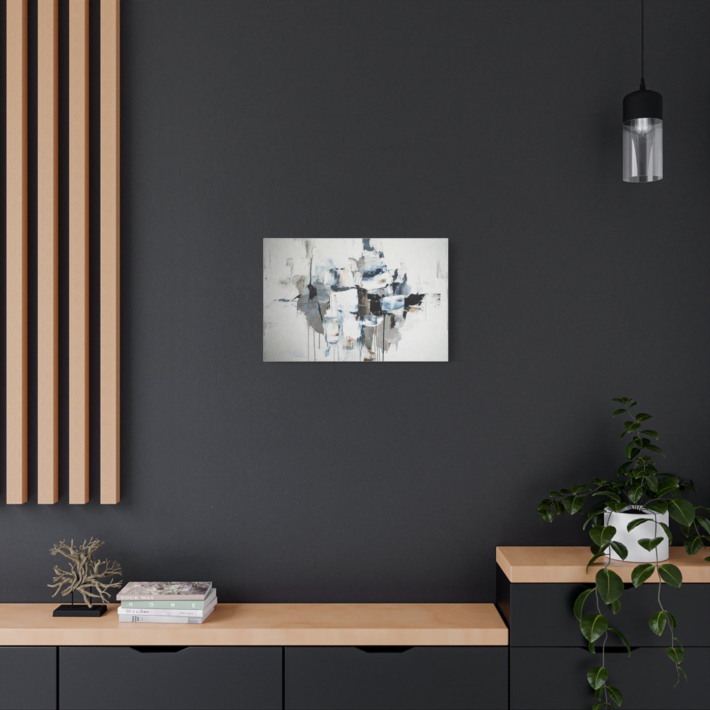 Abstract Blue & Gray Canvas Wall Art — Stretched Matte Canvas