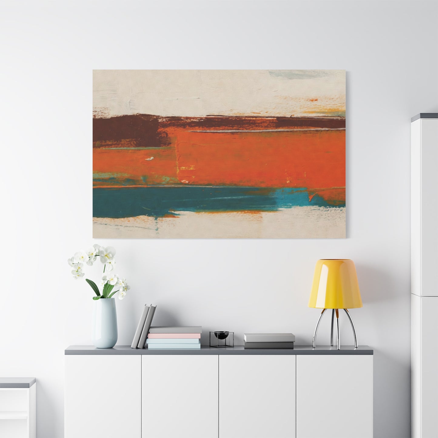 Abstract Orange & Teal Matte Canvas Wall Art — Stretched 1.25"