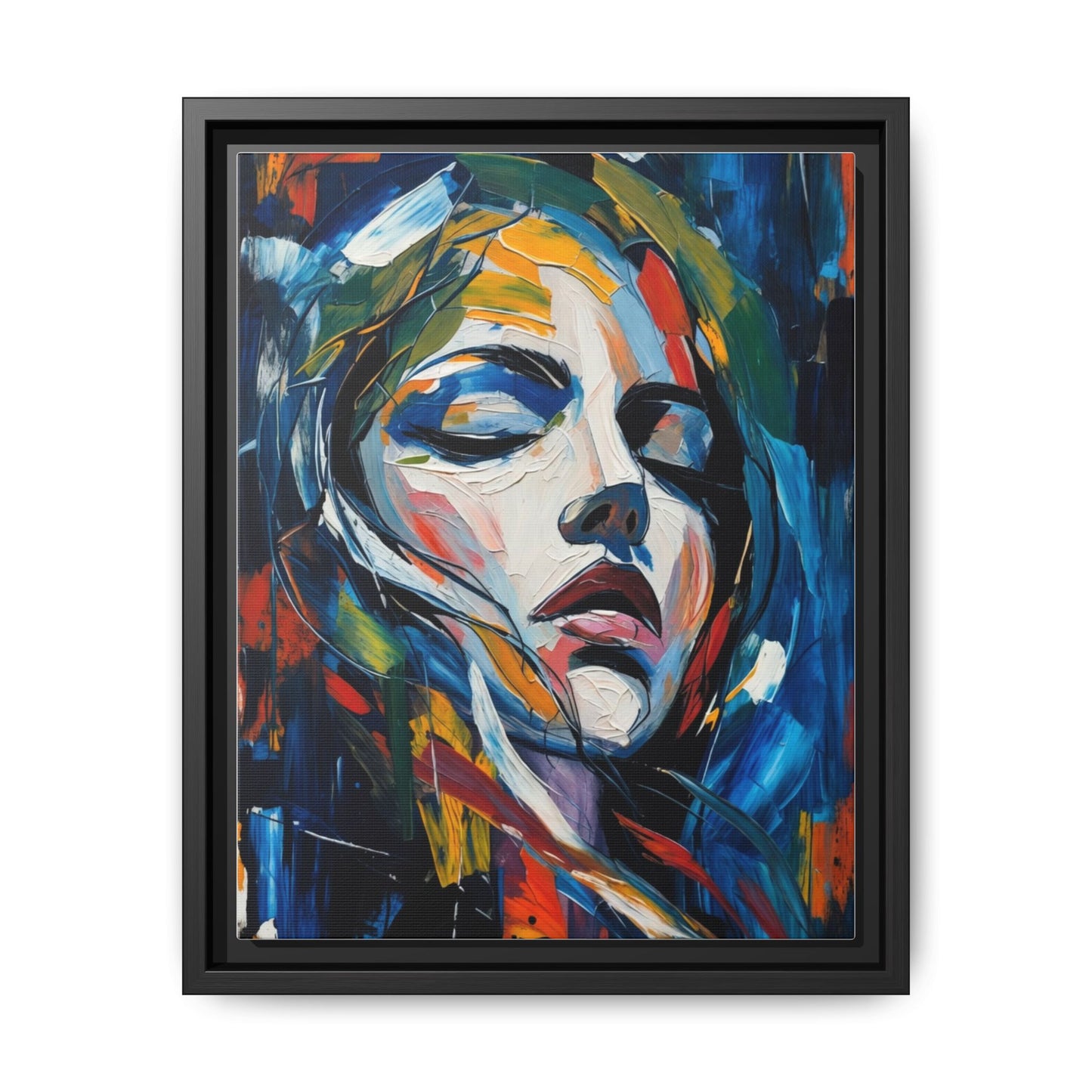 Abstract Colorful Woman Portrait — Framed Matte Canvas Wall Art