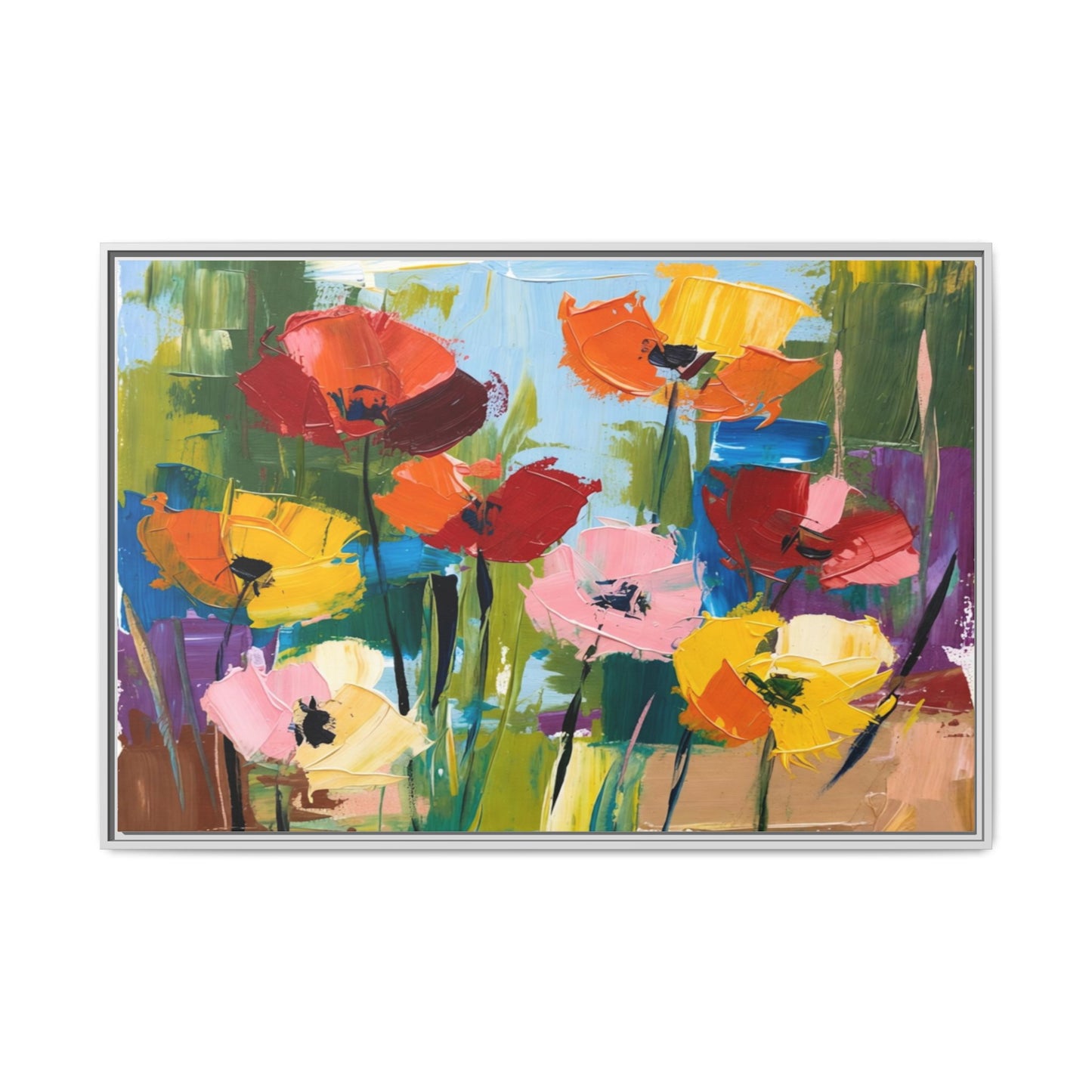Framed Floral Canvas Print — Colorful Abstract Poppy Artwork