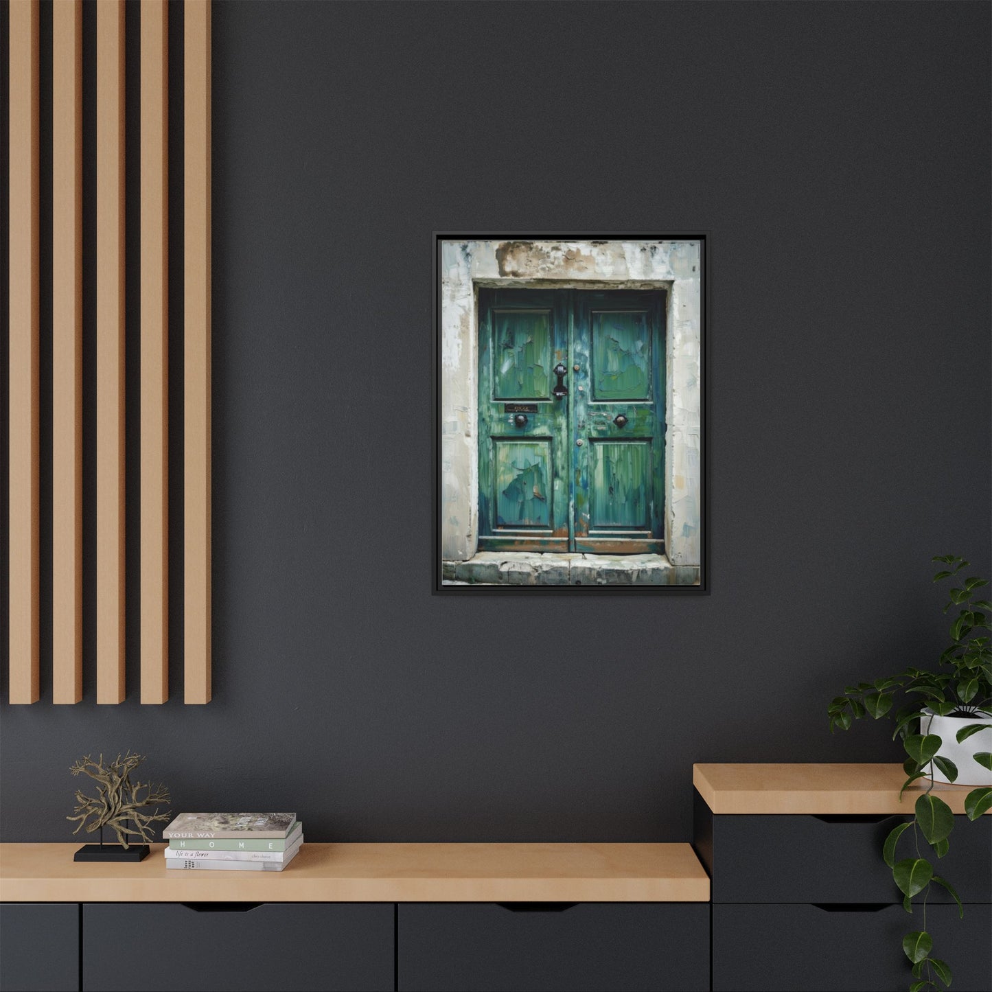 Framed Matte Canvas Art — Weathered Green Door Wall Print