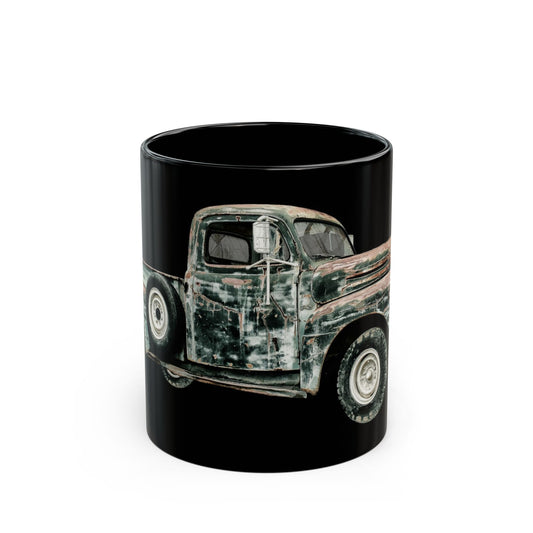 Vintage Rusty Truck Black Coffee Mug — Retro Classic Pickup Gift