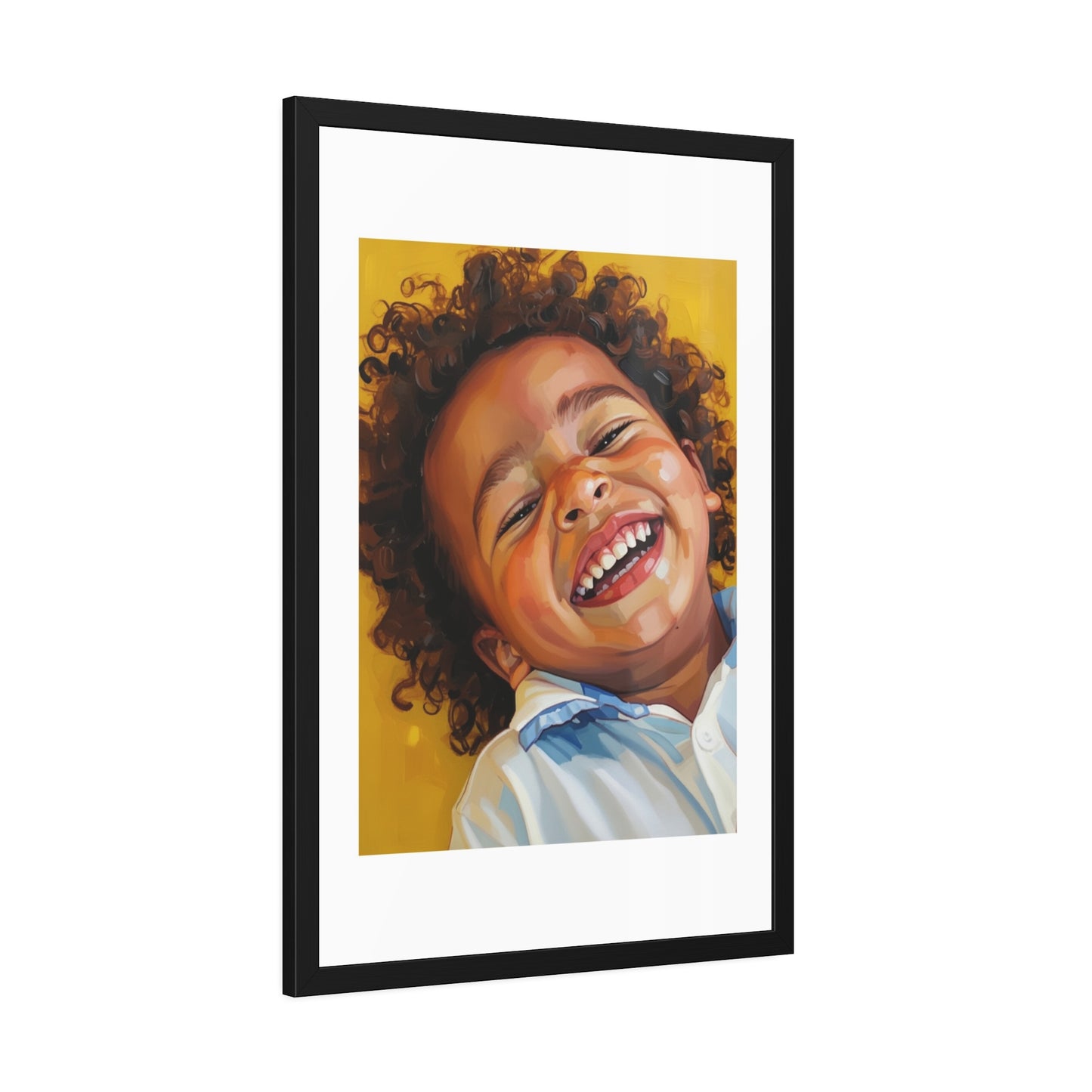 Framed Poster — Joyful Laughing Child Portrait, Colorful Nursery Wall Art