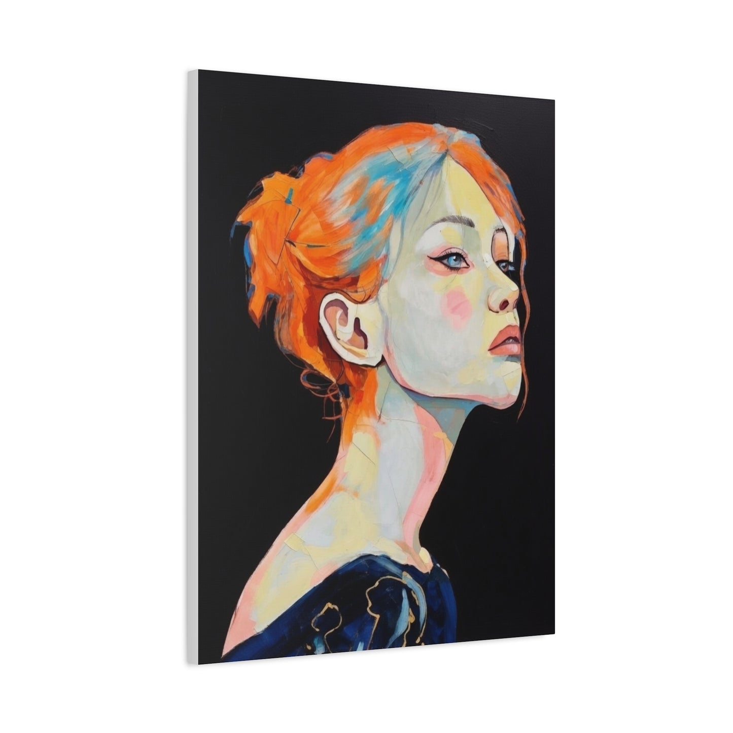 Contemplative Portrait Matte Canvas Wall Art — Colorful Female Profile Painting