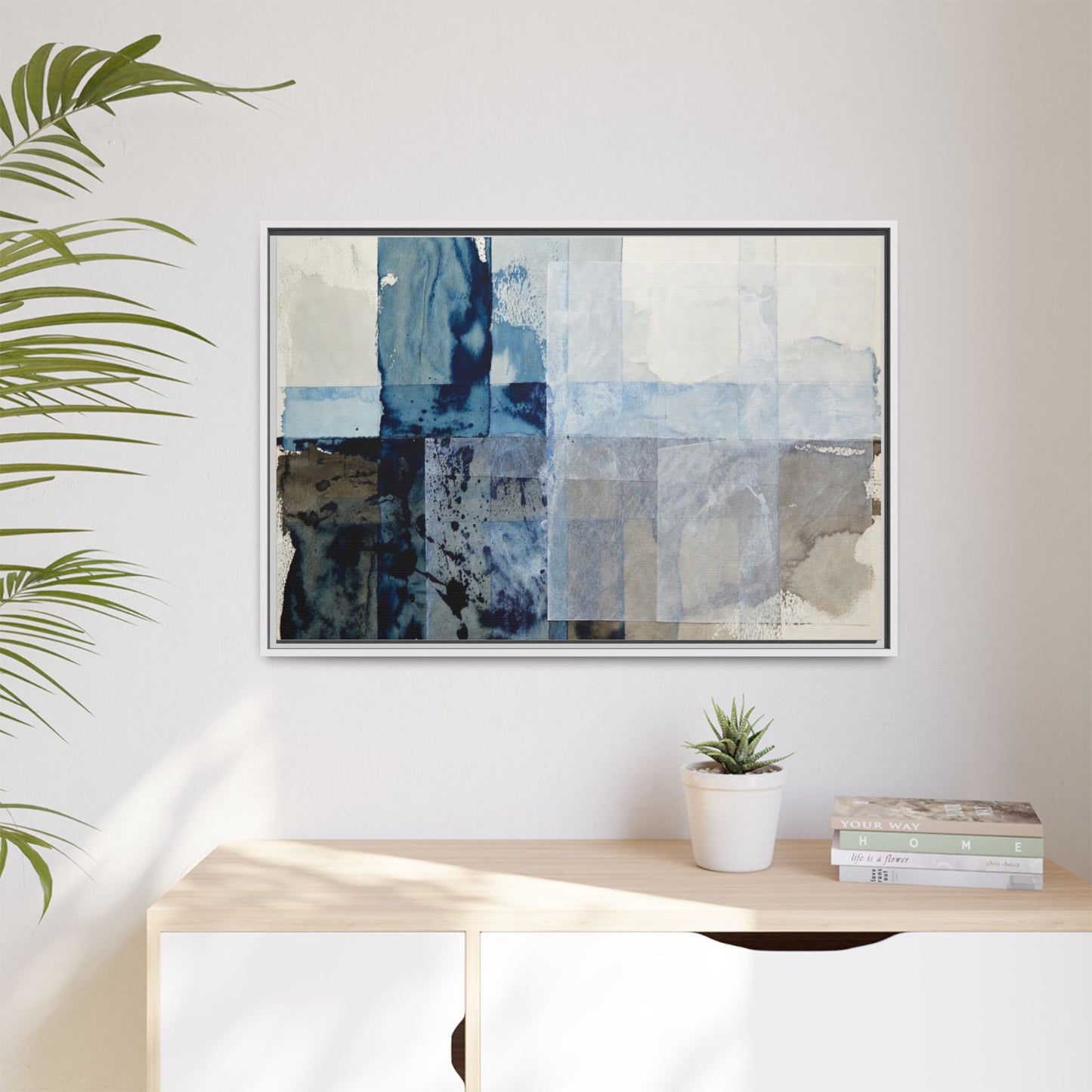 Abstract Coastal Blue Framed Canvas Art