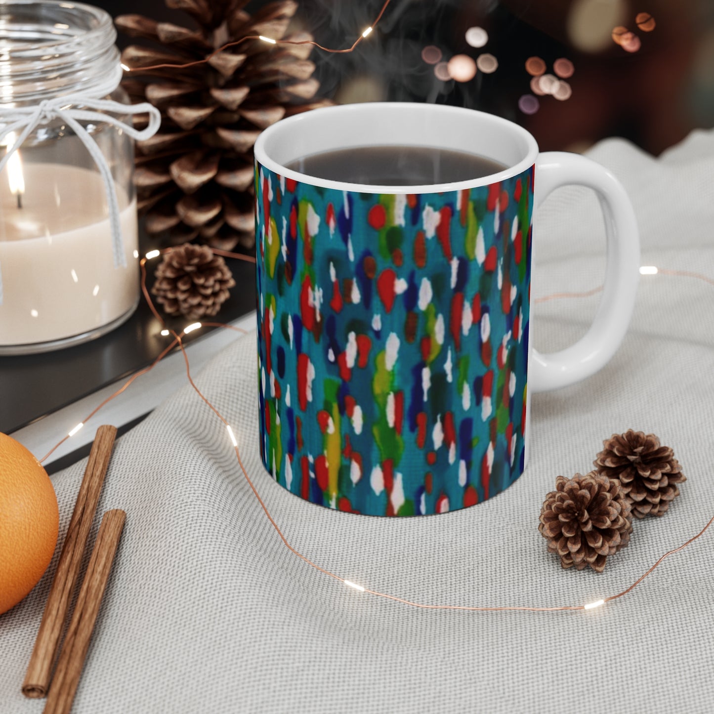 Abstract Color Splash Mug — Blue Multicolor Artistic Coffee Cup