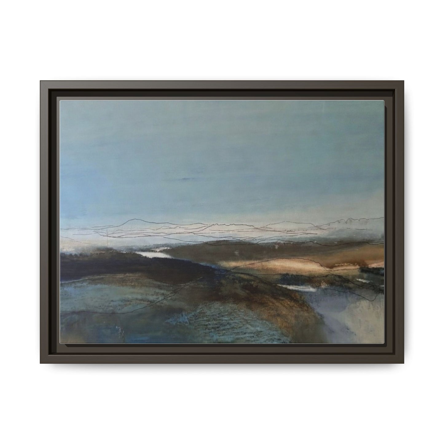 Framed Matte Canvas Wall Art — Serene Abstract Blue Landscape