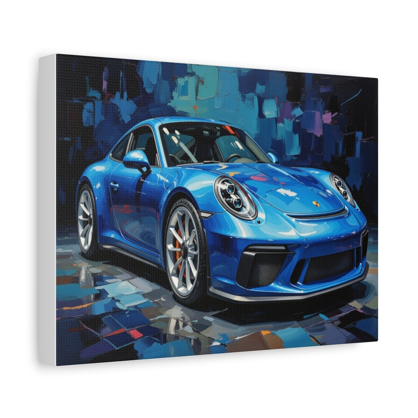 Blue Sports Car Canvas Wall Art — Modern Automotive Painting on Stretched Matte Canvas